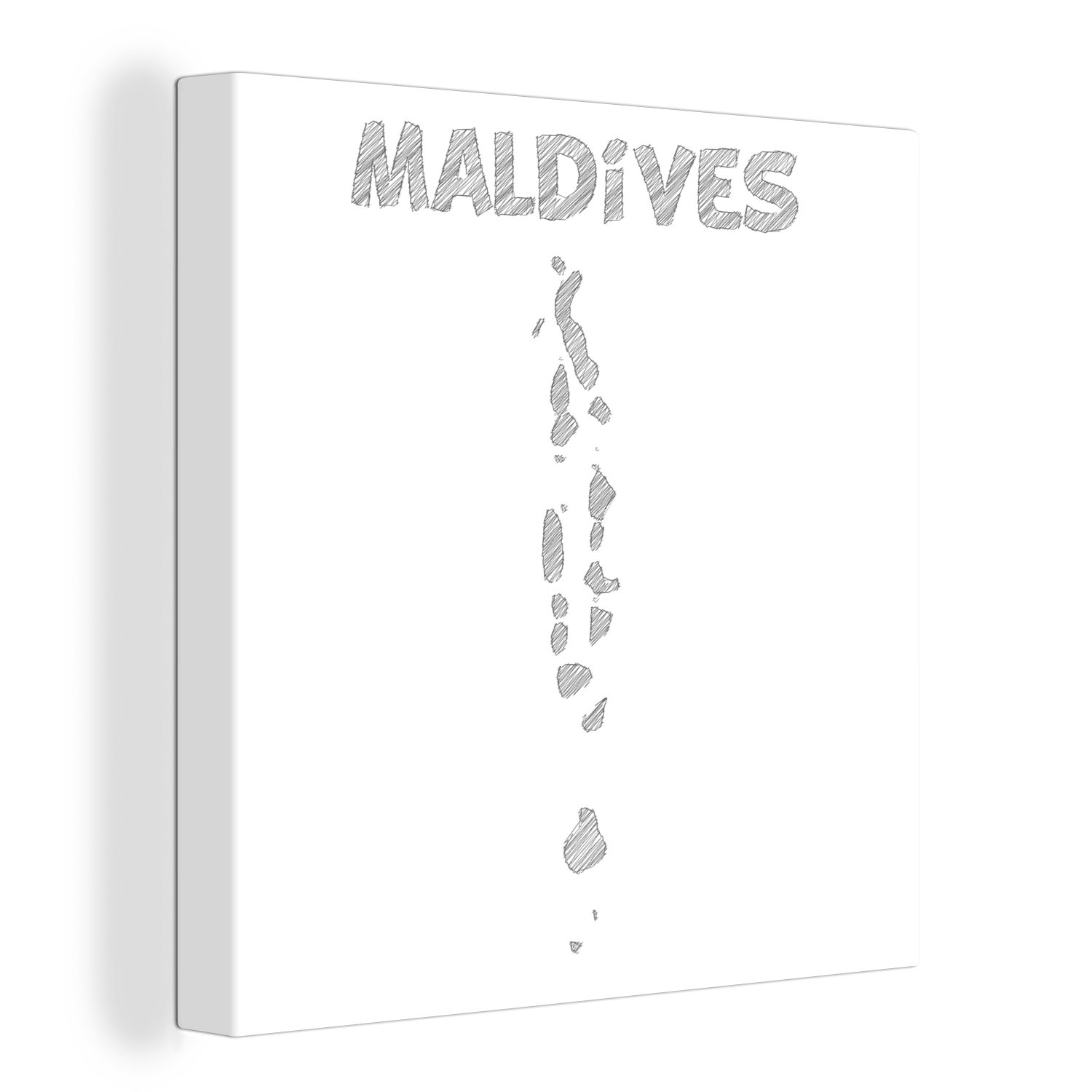 OneMillionCanvasses® Leinwandbild Illustration einer grauen Bleistiftkarte der Malediven, (1 St), Leinwand Bilder für Wohnzimmer Schlafzimmer