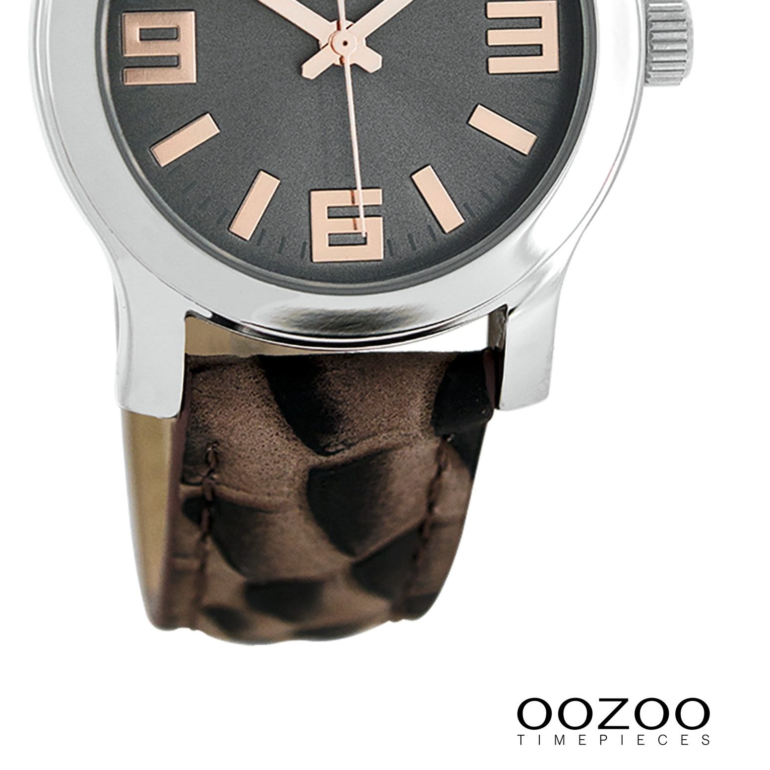 OOZOO Quarzuhr Oozoo Damen Armbanduhr braun Analog, (Analoguhr), Damenuhr rund, klein (ca. 30mm) Lederarmband, Luxus-Style