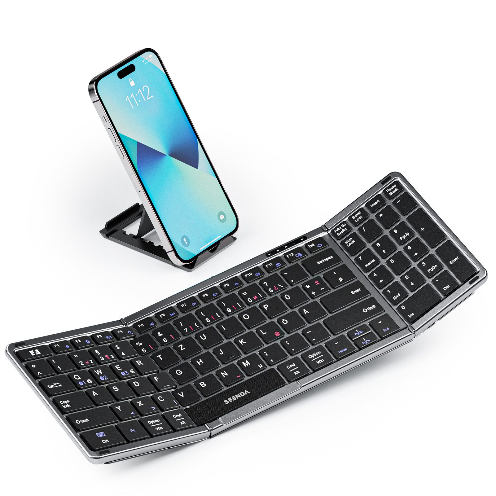 KTU-401 Faltbare Bluetooth Tastatur mit Nummernblock&Handyhalterung Ultra-Slim-Bluetooth-Tastatur