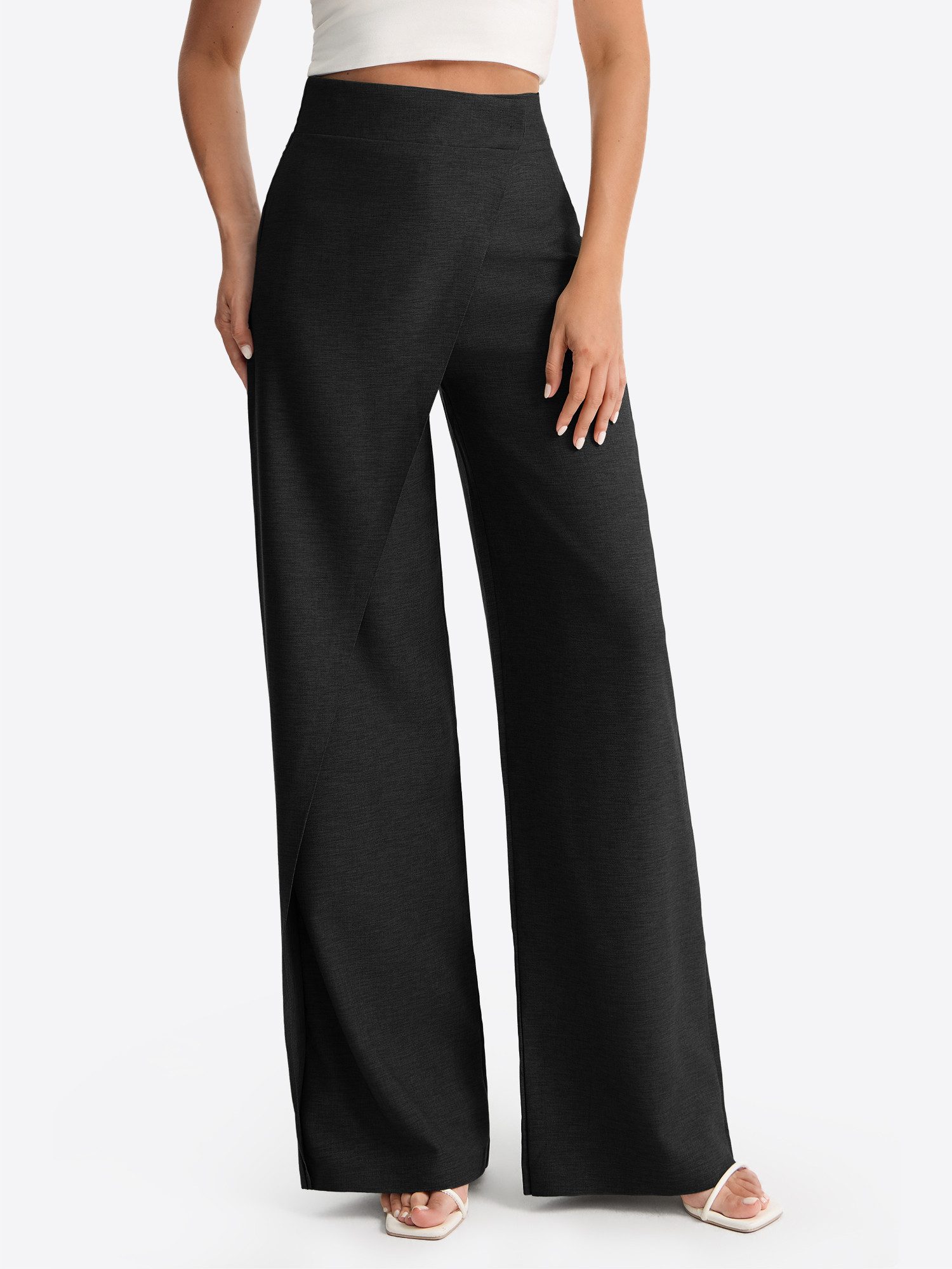 Imily Bela Loungehose Damen Palazzohose mit vorderem Schlitz und Leinenoptik (Packung, 1-tlg., 1per-Pack) High Waist