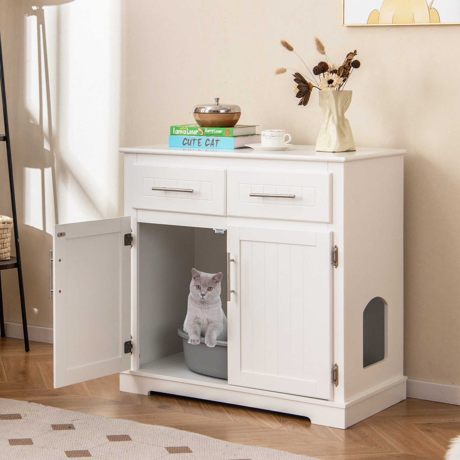 COSTWAY Tierhaus, für Katzentoilette, mit 2 Schubladen, 80x45x80cm