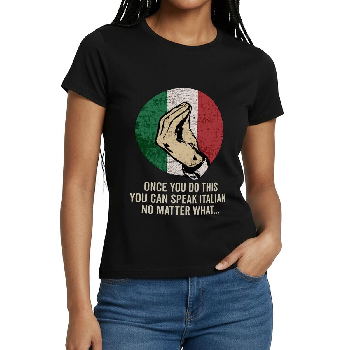 Spreadshirt T-Shirt Italienische Geste Humor Italien-Fans Frauen T-Shirt (1-tlg) Slim Fit, fällt klein aus