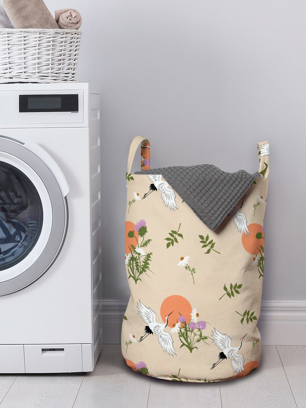 Abakuhaus Wäschesäckchen Waschsalons, Kordelzugverschluss Griffen Natur-Kunst Storks für Wäschekorb mit Wildblumen Sonnen