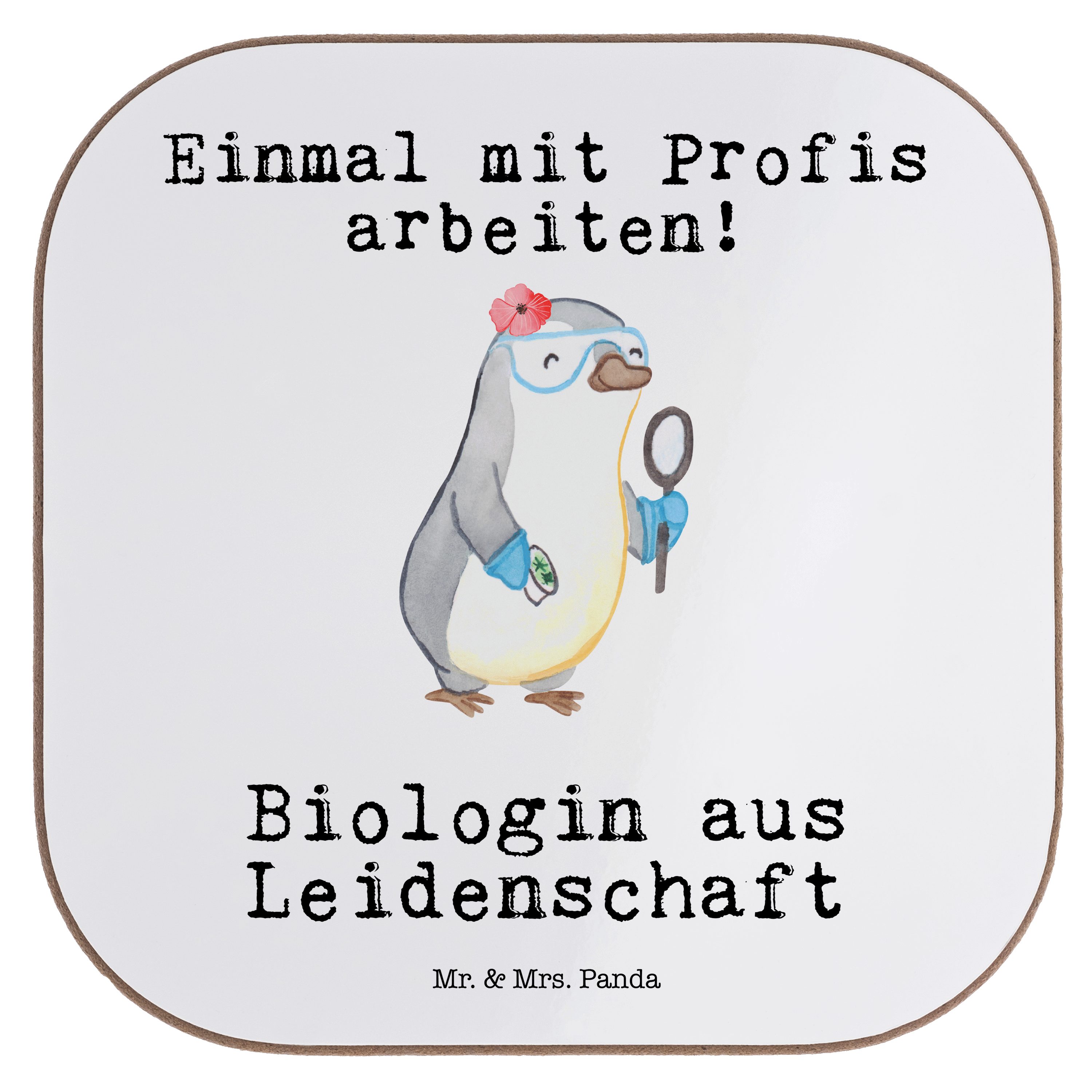 Mr. & Mrs. Panda Getränkeuntersetzer Biologin aus Leidenschaft - Weiß - Geschenk, Master, Untersetzer Gläs, 1-tlg.