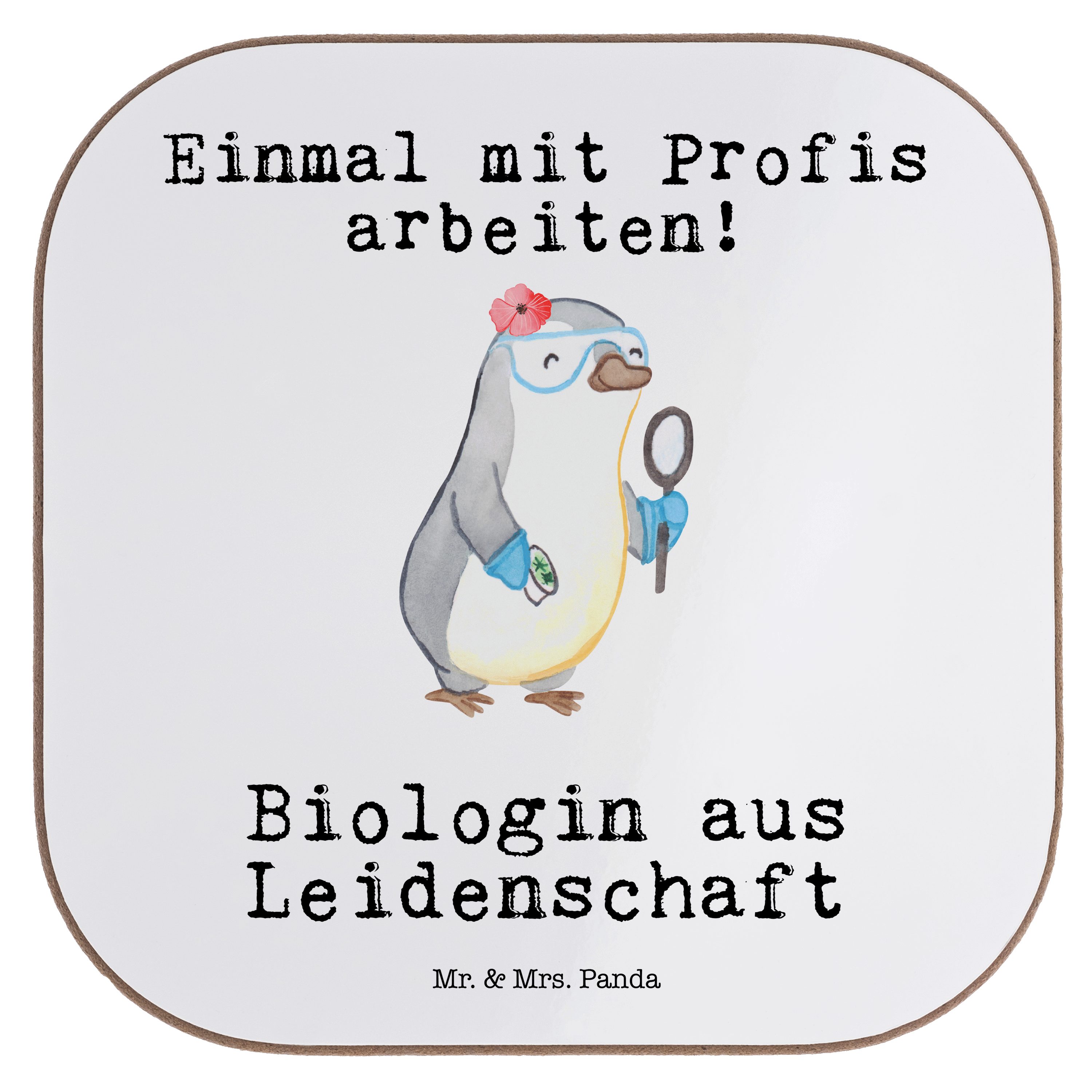 Mr. & Mrs. Panda Getränkeuntersetzer Biologin aus Leidenschaft - Weiß - Geschenk, Master, Untersetzer Gläs, 1-tlg. | Getränkeuntersetzer