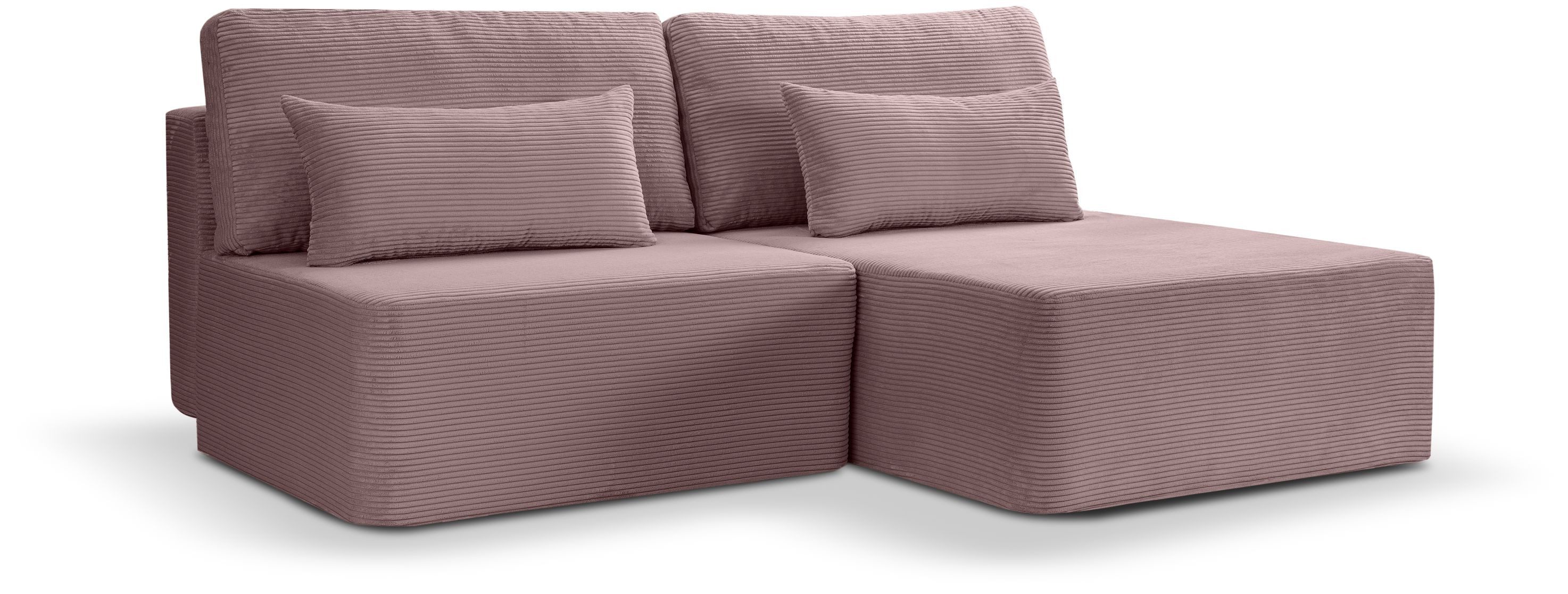 xonox.home Schlafsofa, in L-Form Recamiere rechts aus Cord in altrosa 213x95x158cm