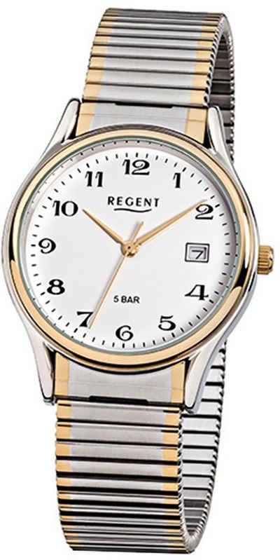 Regent Quarzuhr Regent Herren-Armbanduhr silber gold Analog, Herren Armbanduhr rund, mittel (ca. 36mm), Edelstahl, ionenplattiert