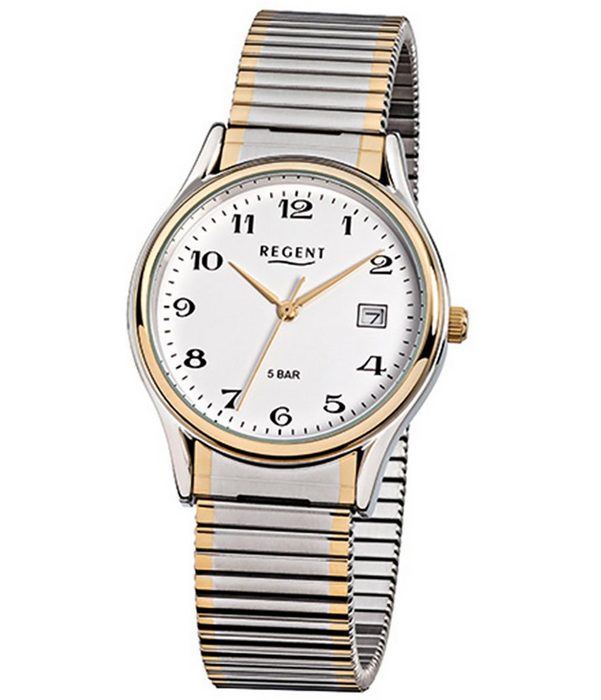 Regent Quarzuhr Regent Herren-Armbanduhr silber gold Analog (Armbanduhr) Herren Armbanduhr rund mittel (ca. 36mm) Metall Elegant