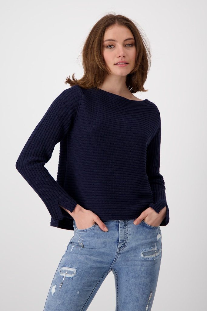 Monari Rundhalspullover Mit geripptem Design und günstig online kaufen