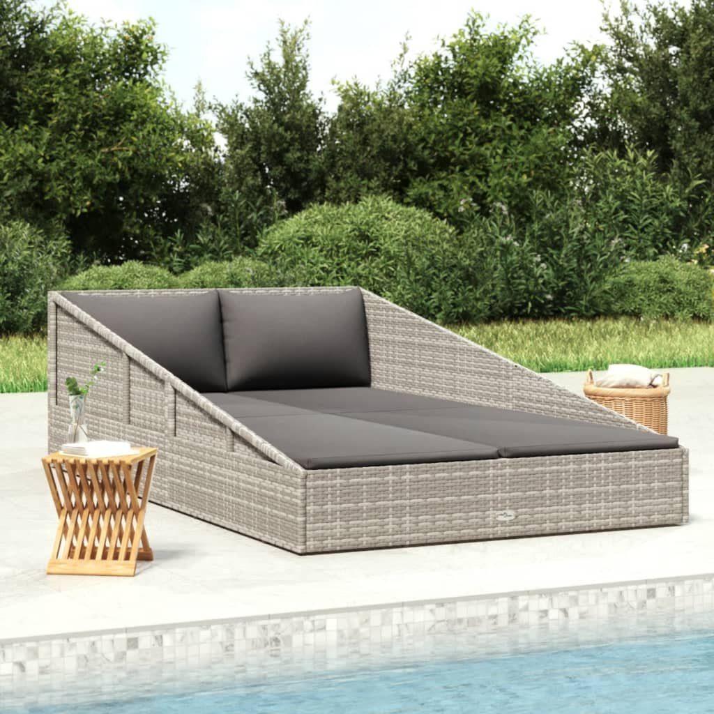 vidaXL Bett Gartenbett Grau 110x200 cm Poly Rattan