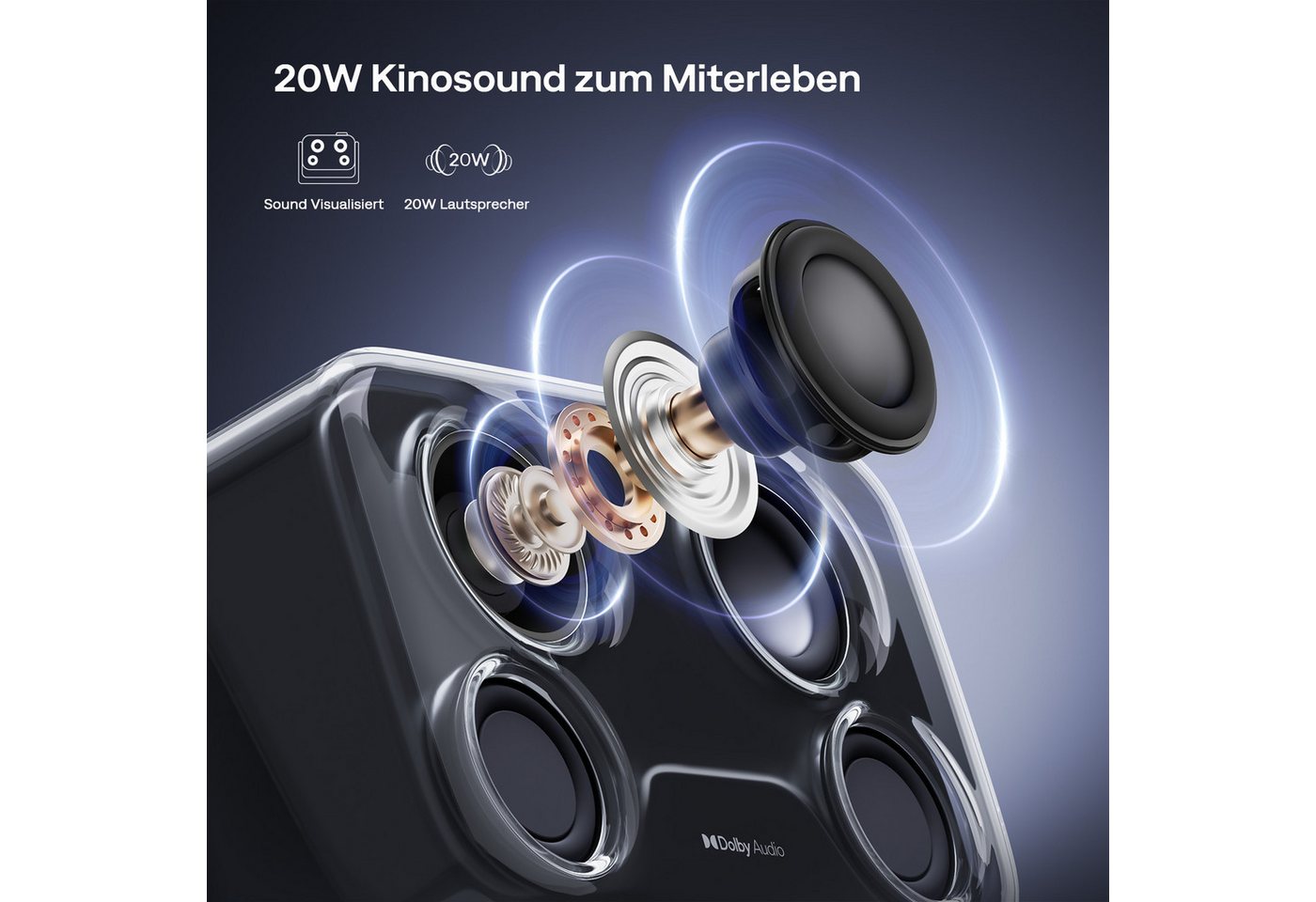 Aurzen BOOM Mini Smart Projektor mit Google TV, 4K Unterstützt Beamer (1000:1, Native 1920x1080 px, 500 ANSI lm, 20W Dolby Audio, Echtzeit-Autofokus und Trapezkorrektur) schwarz