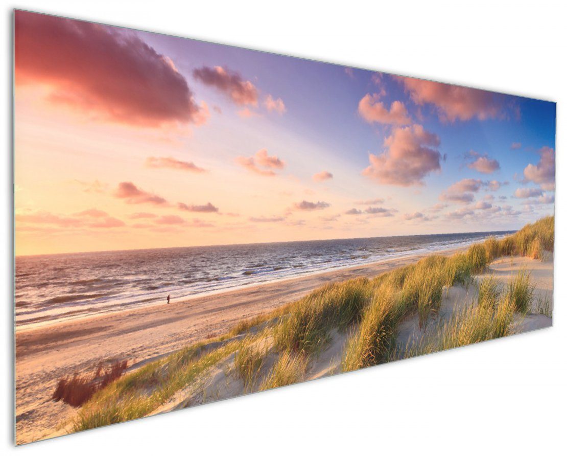 Wallario Küchenrückwand Abendspaziergang am Strand - Sonnenuntergang über dem Meer, (1-tlg)