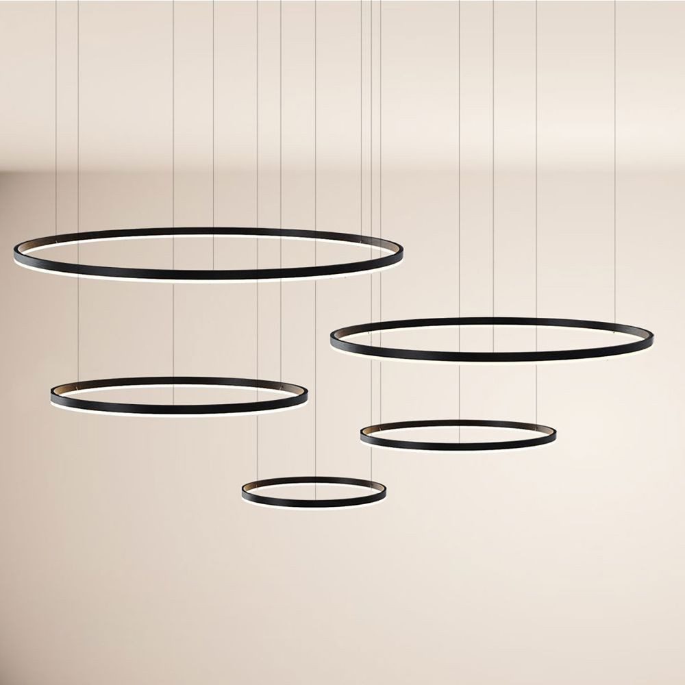 s.luce Pendelleuchte LED 5er-Ring Hängeleuchten Kombination Exzentrisch Schwarz, Warmweiß