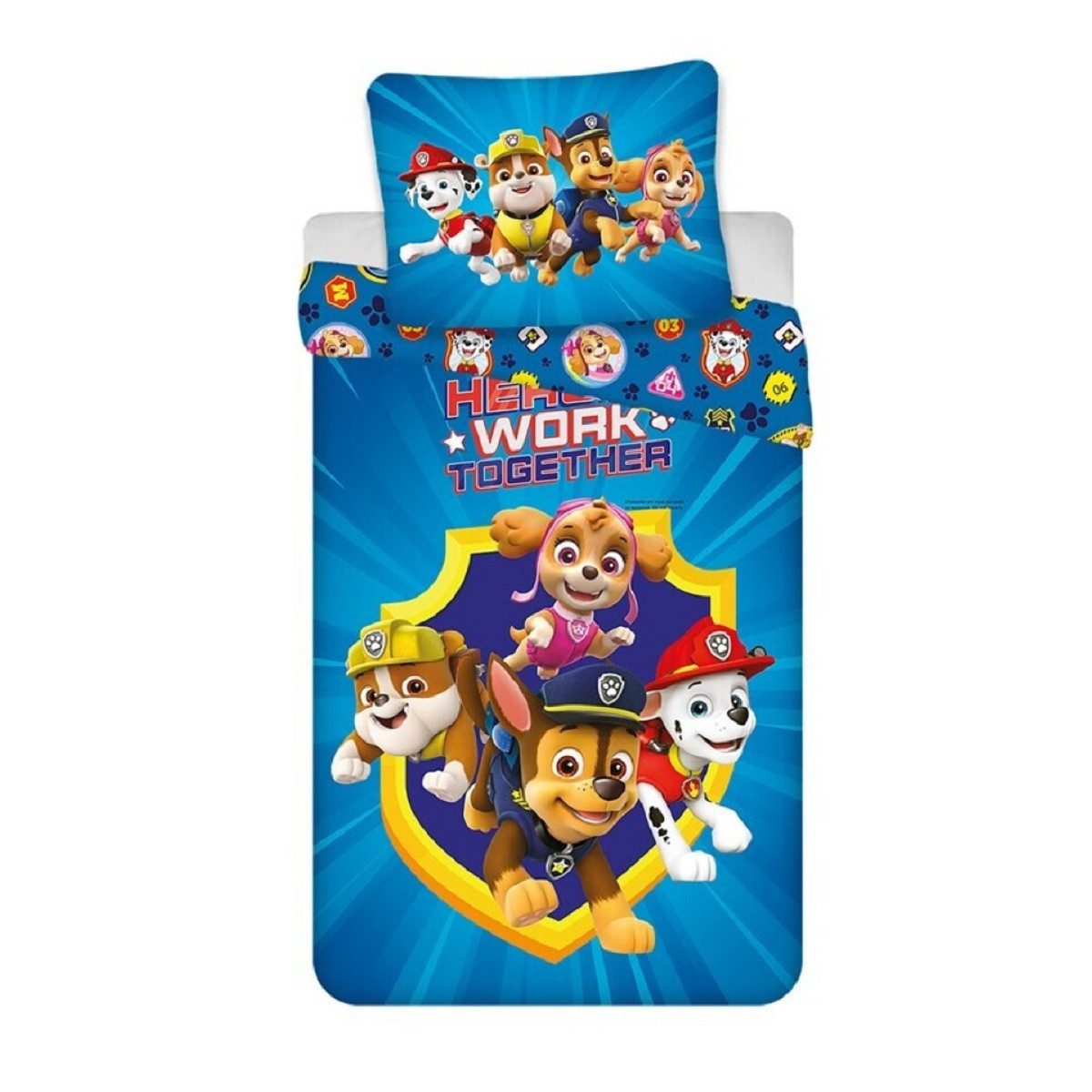 PAW PATROL Bettwäsche - Set – 1x Deckenbezug 140x200 & 1x Kissenbezug 65x65 cm für Kinder, Baumwolle, 2 teilig, Freundliche Design, Weiche Haptik