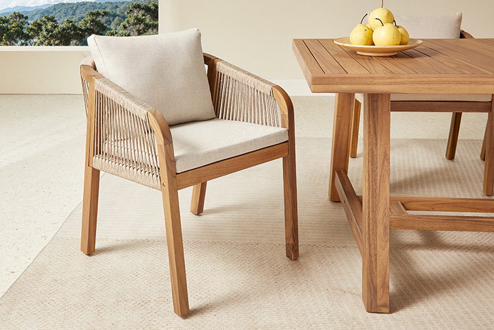 riess-ambiente Gartenstuhl BALI ROPE natur/beige - FSC-zertifizierte Akazie, wetterfest, Armlehne (Einzelartikel, 1 St), Massivholz Outdoor-Stuhl - ideal für Balkon, Terrasse und Garten