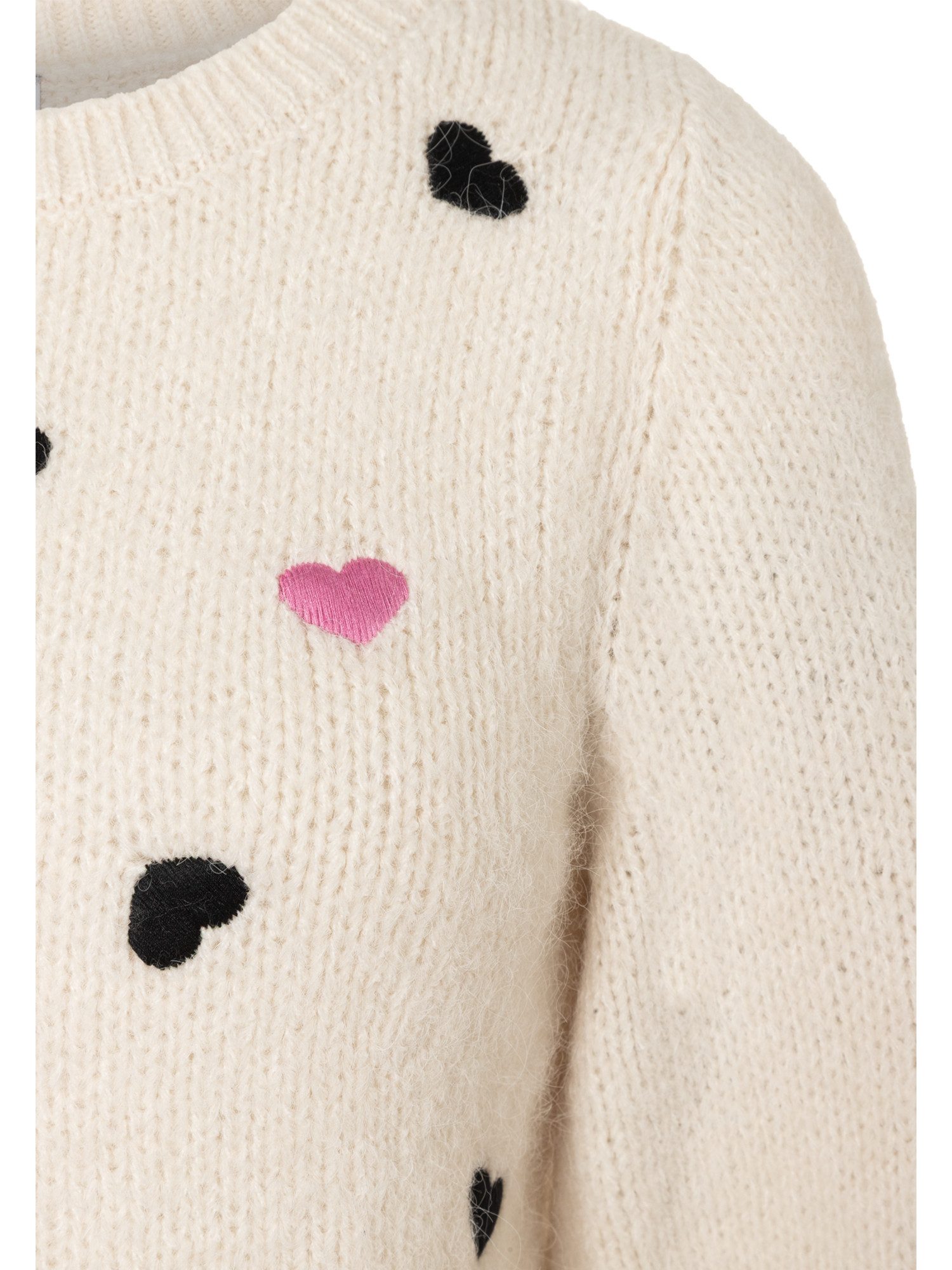 MORE&MORE Rundhalspullover süßer 3/4 Arm Strickpullover, Herzen