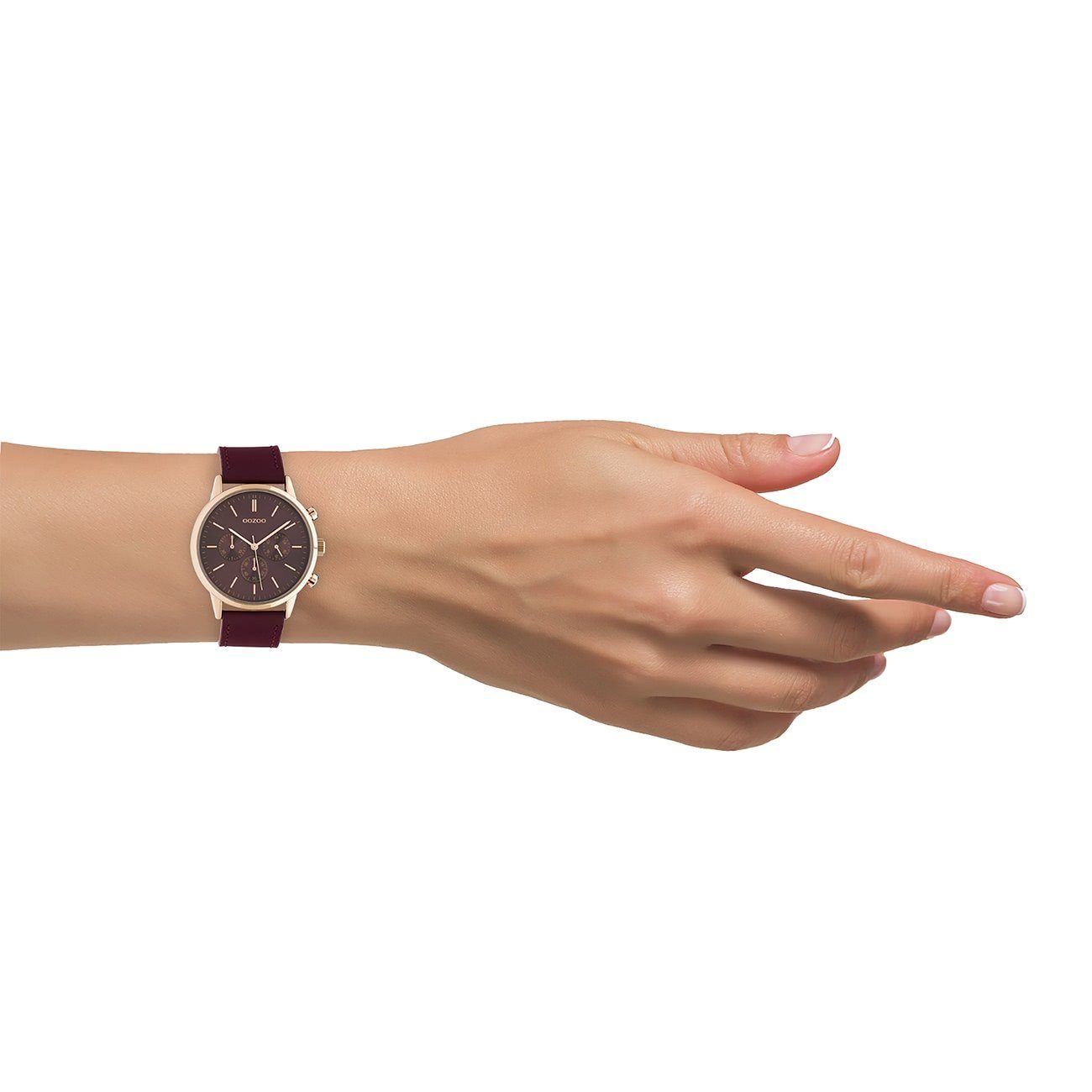 Damen Fashion-Style Oozoo OOZOO Armbanduhr Quarzuhr Analog, Lederarmband, weinrot 40mm) Damenuhr (ca. rund, groß