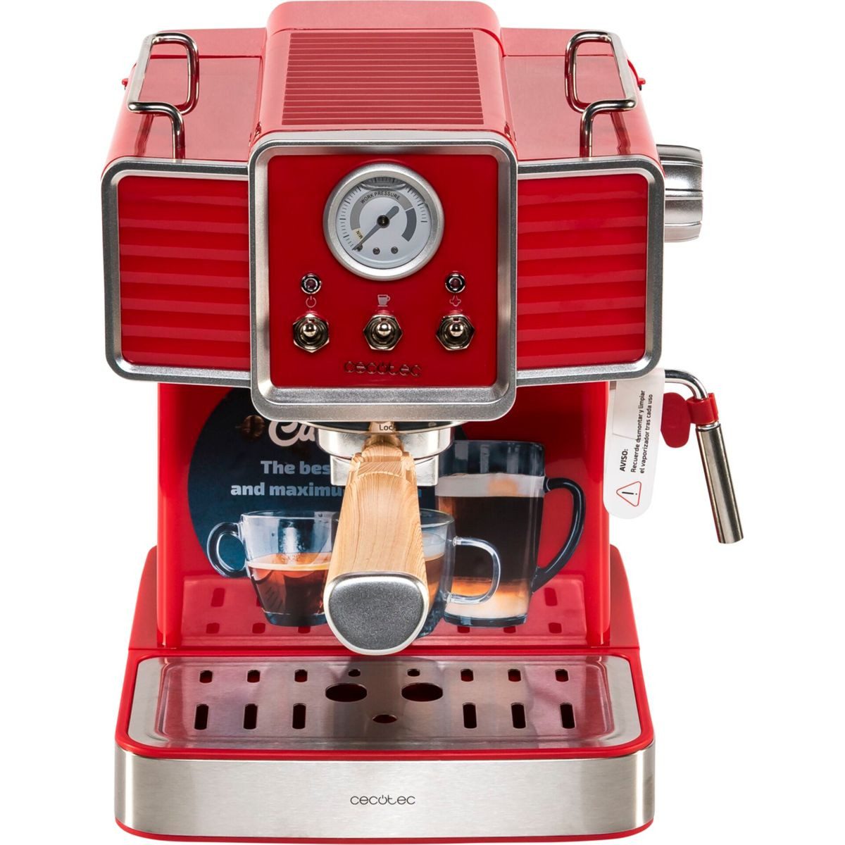 Cecotec Siebträgermaschine Power Espresso 20 Tradizionale Light Red