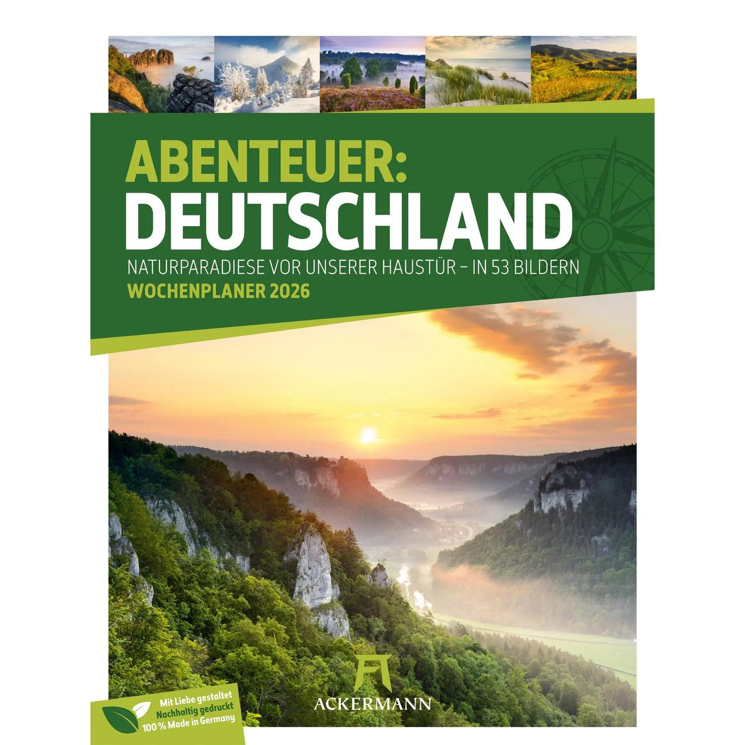 Ackermann Wandkalender Abenteuer Deutschland Wochenplaner Kalender 2026, Naturparadiese