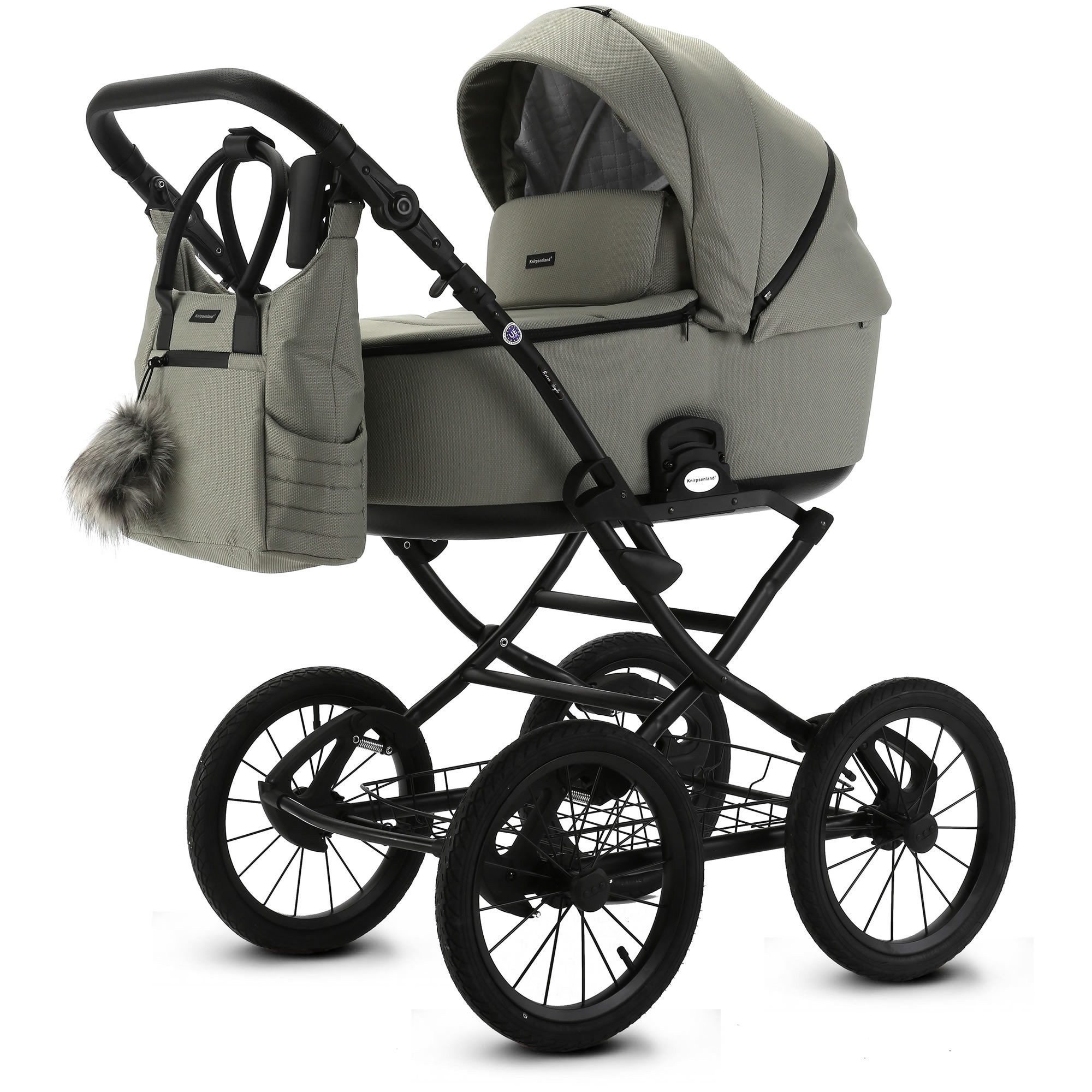 Knirpsenland Kombi-Kinderwagen Retro Style Kombi Kinderwagen 2.0, hohe Sicherheit durch One-Klick System der Kinderwagenaufsätze