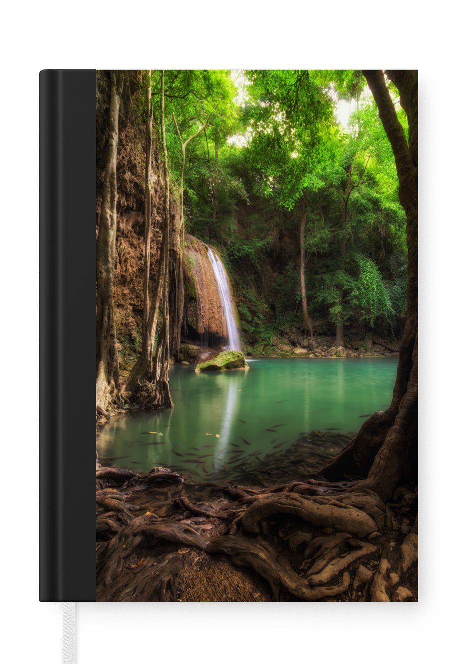 MuchoWow Notizbuch Dunkle Farben rund um den Wasserfall im thailändischen, Journal, Merkzettel, Tagebuch, Notizheft, A5, 98 Seiten, Haushaltsbuch