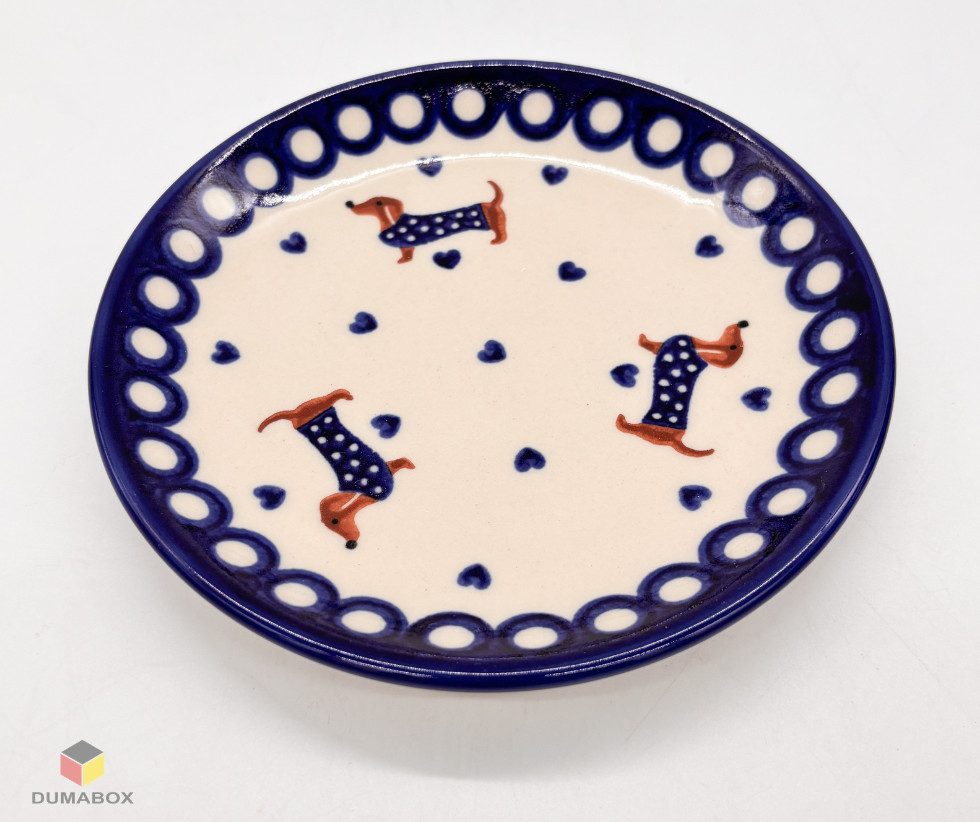Ceramika Bolesławiecka Kalich Kuchenteller Handgefertigter Bunzlauer Keramik Teller 16cm DACHSHUND