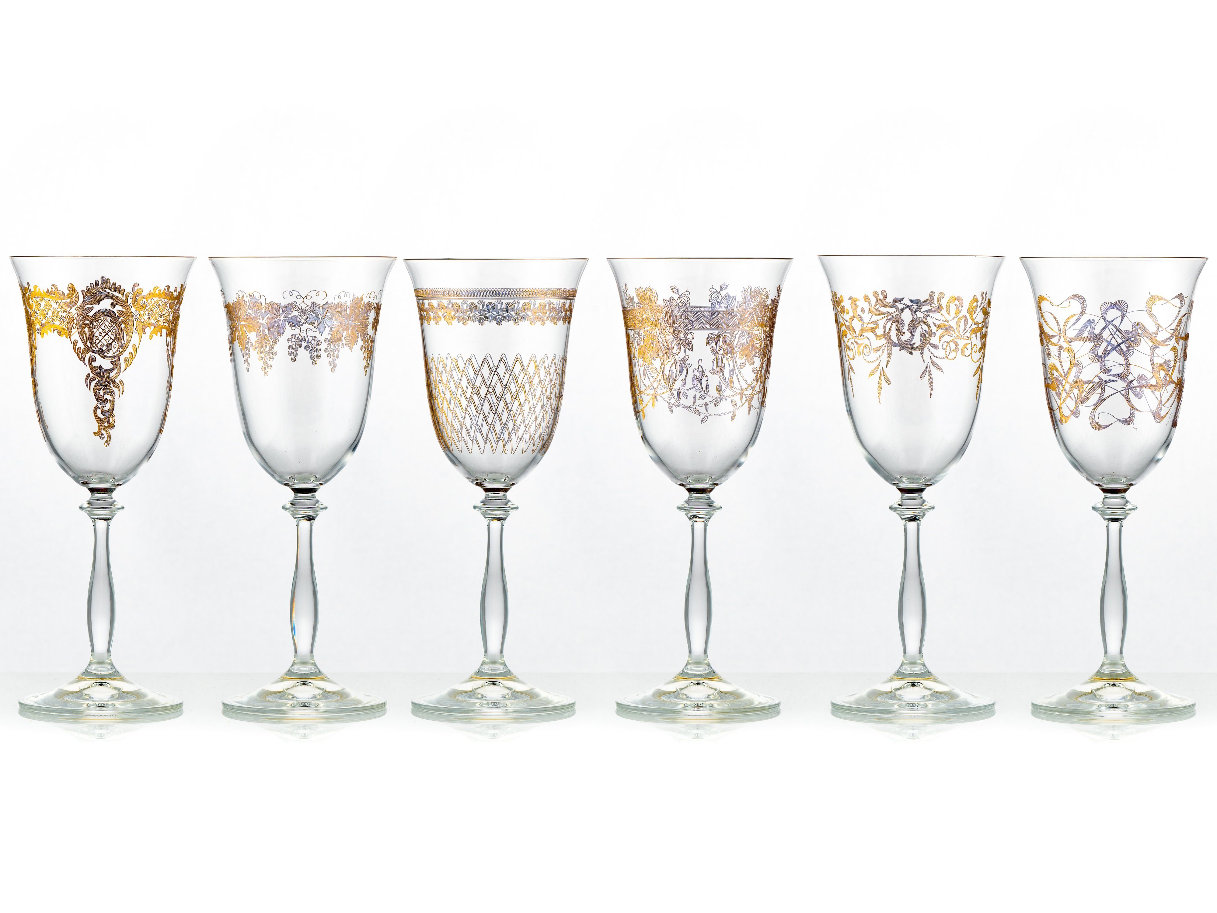 Rotweinglas Royal unterschiedliche Ornamenten Gold Rotweingläser 350 ml 6er Set