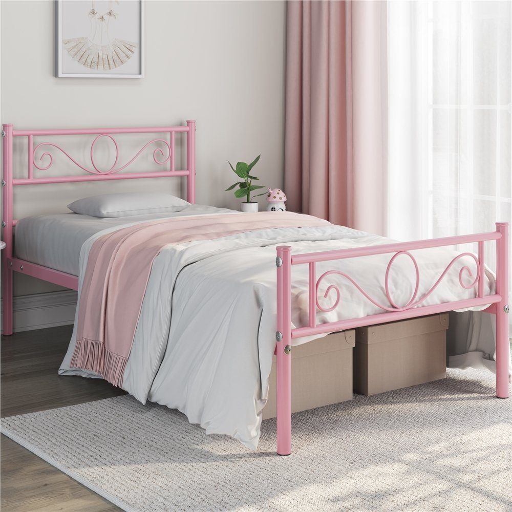Yaheetech Bettgestell Metallbett mit Kopfteil, Einzelbett/Doppelbett günstig online kaufen