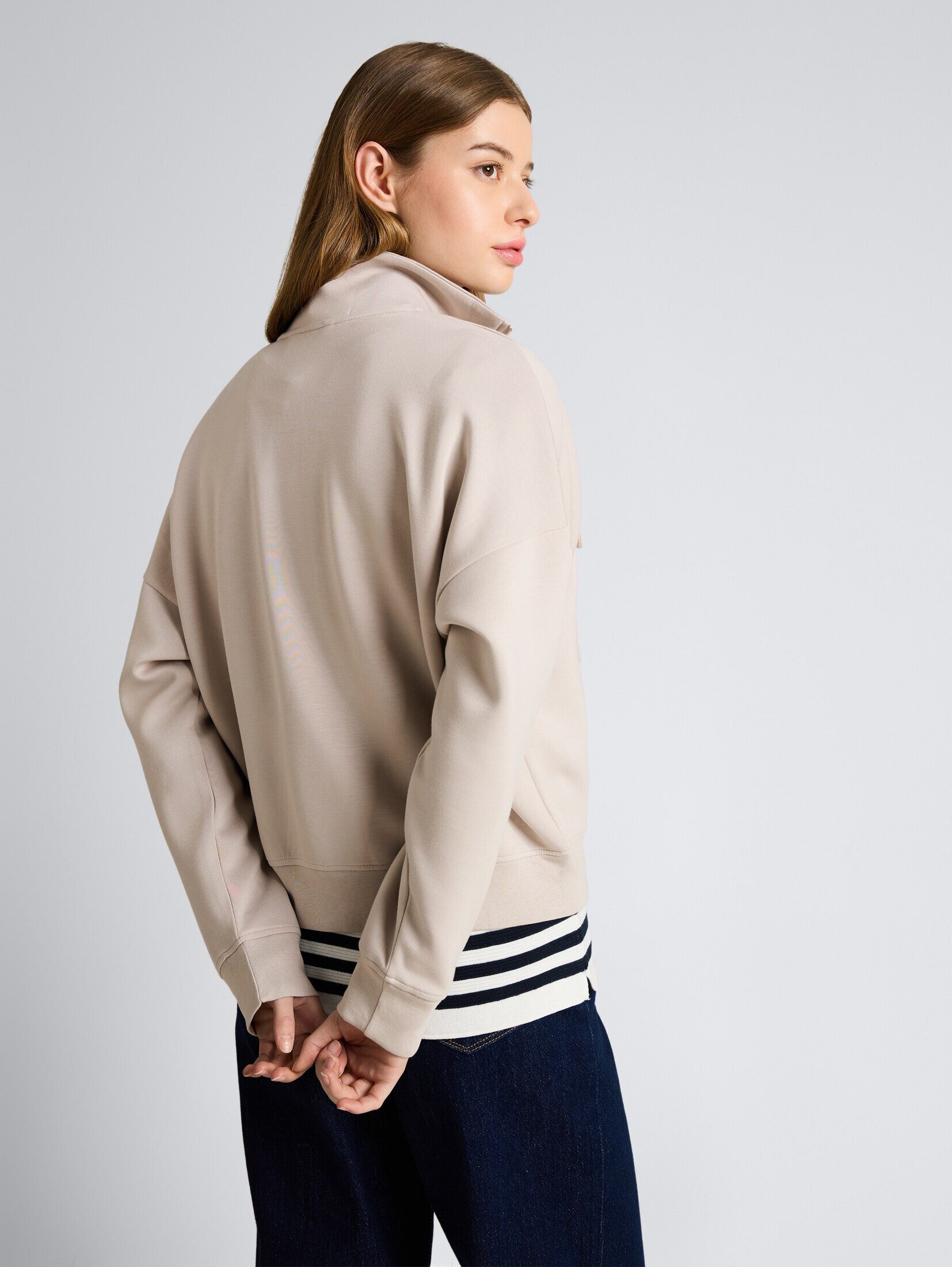 TOM TAILOR Denim Sweatshirt Strick & Sweatshirts Loose Fit Troyer Sweatshirt aus Scuba