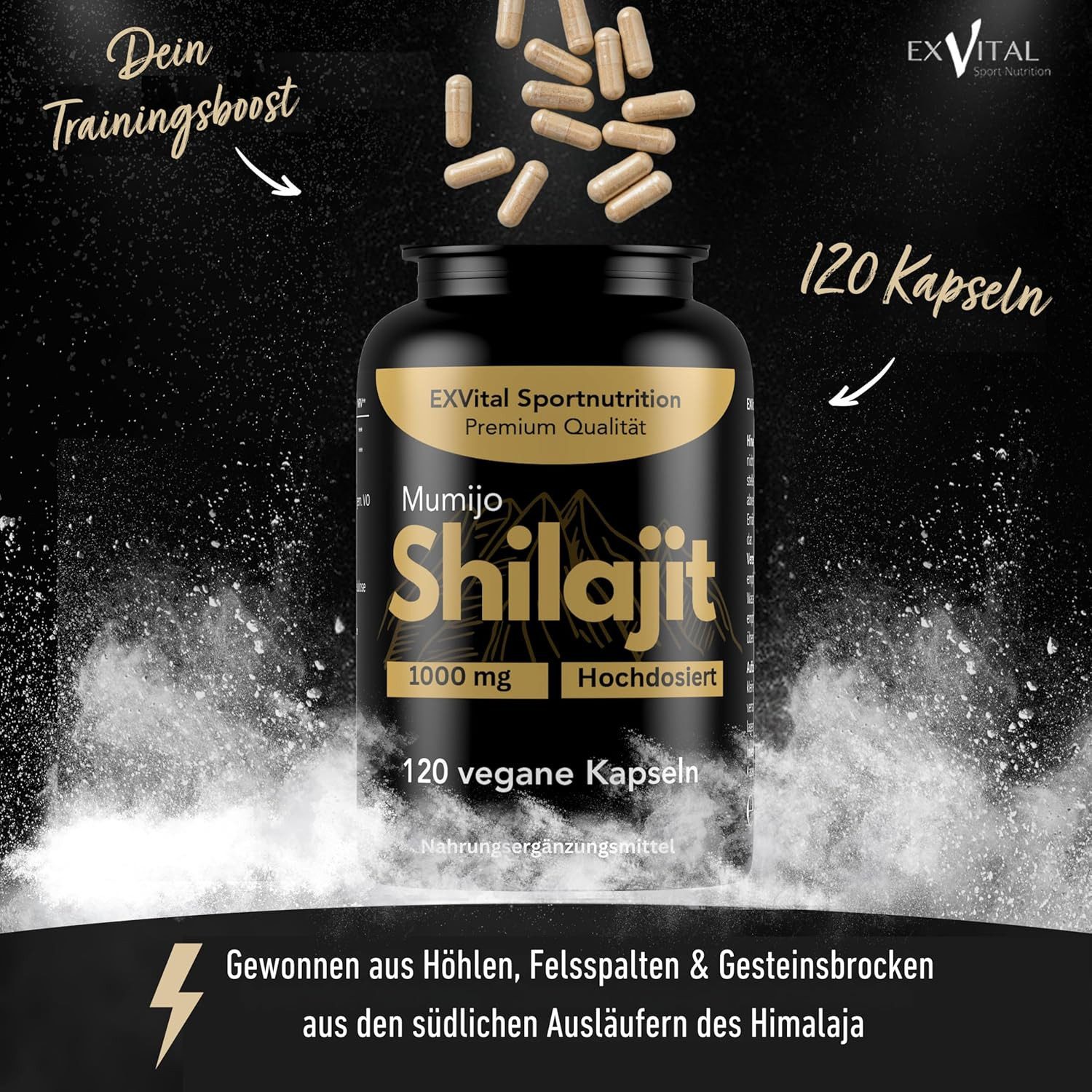 Mumijo Shilajit Kapseln. Original aus dem Himalaya, 80% Fulvinsäure. Kapseln, 120 St., 74 g