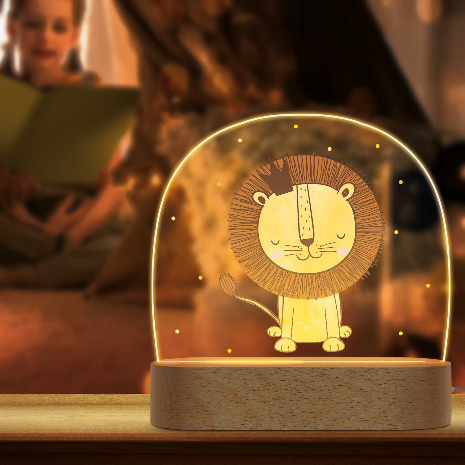 GRAVURZEILE LED Nachtlicht für Kinder, Beruhigend und Energiesparend - Löwen Design, LED, Warmweiß, Geschenk für Kinder & Baby