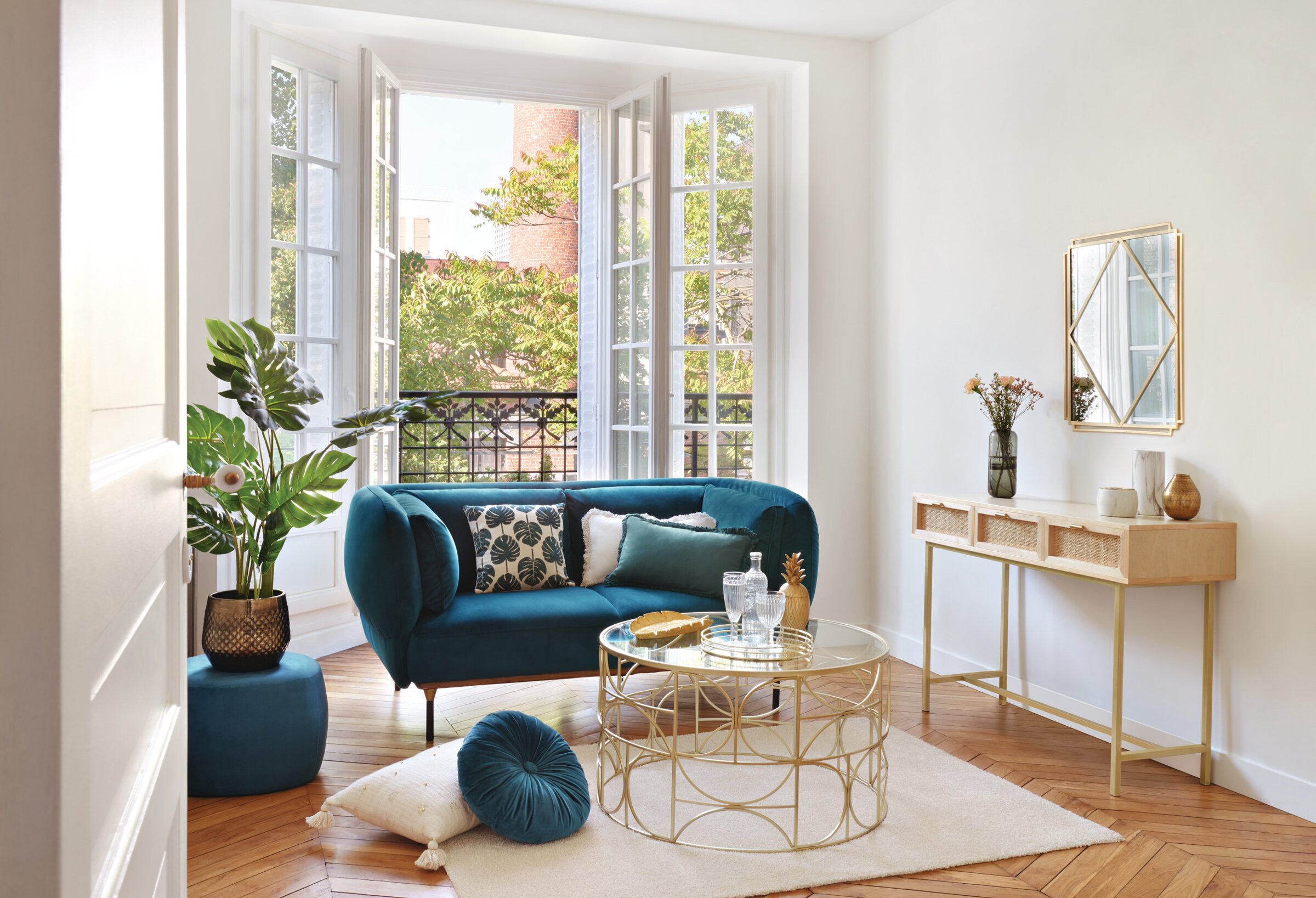 Atmosphera Créateur d'intérieur Schreibtisch Schmale Konsole Boho RAYO mit 3 Schubladen und Wiener Geflecht (funktional)