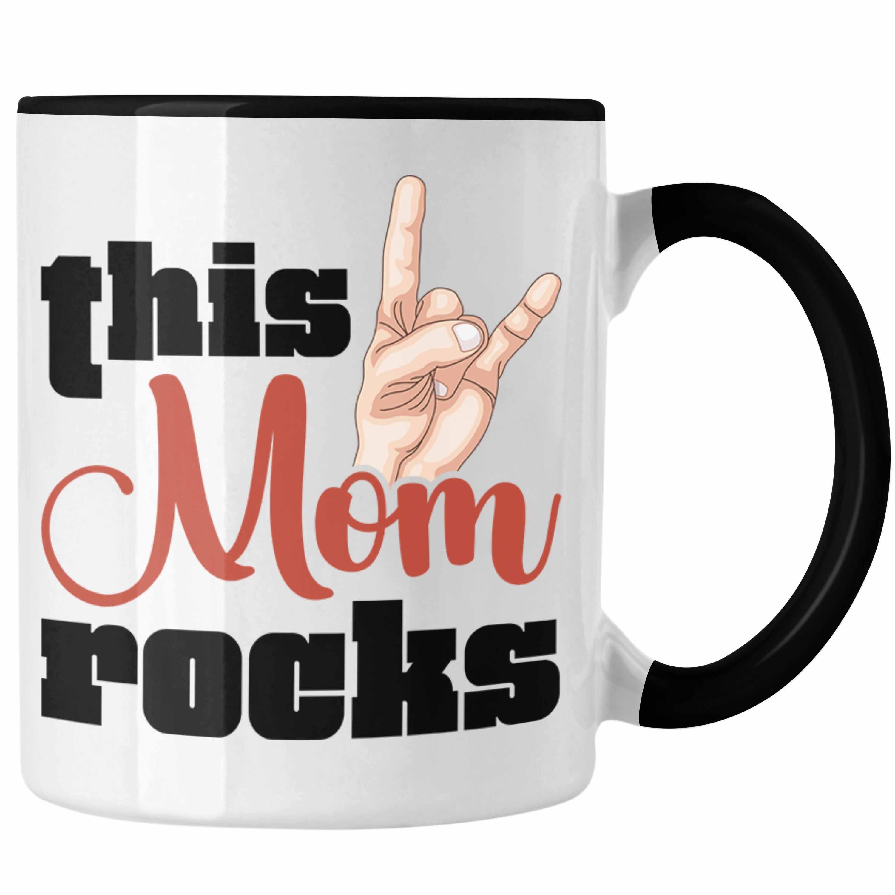 Trendation Tasse Trendation - This Mom Rocks Lustige Tasse Mama Rockn Roll Geschenkidee Schwarz