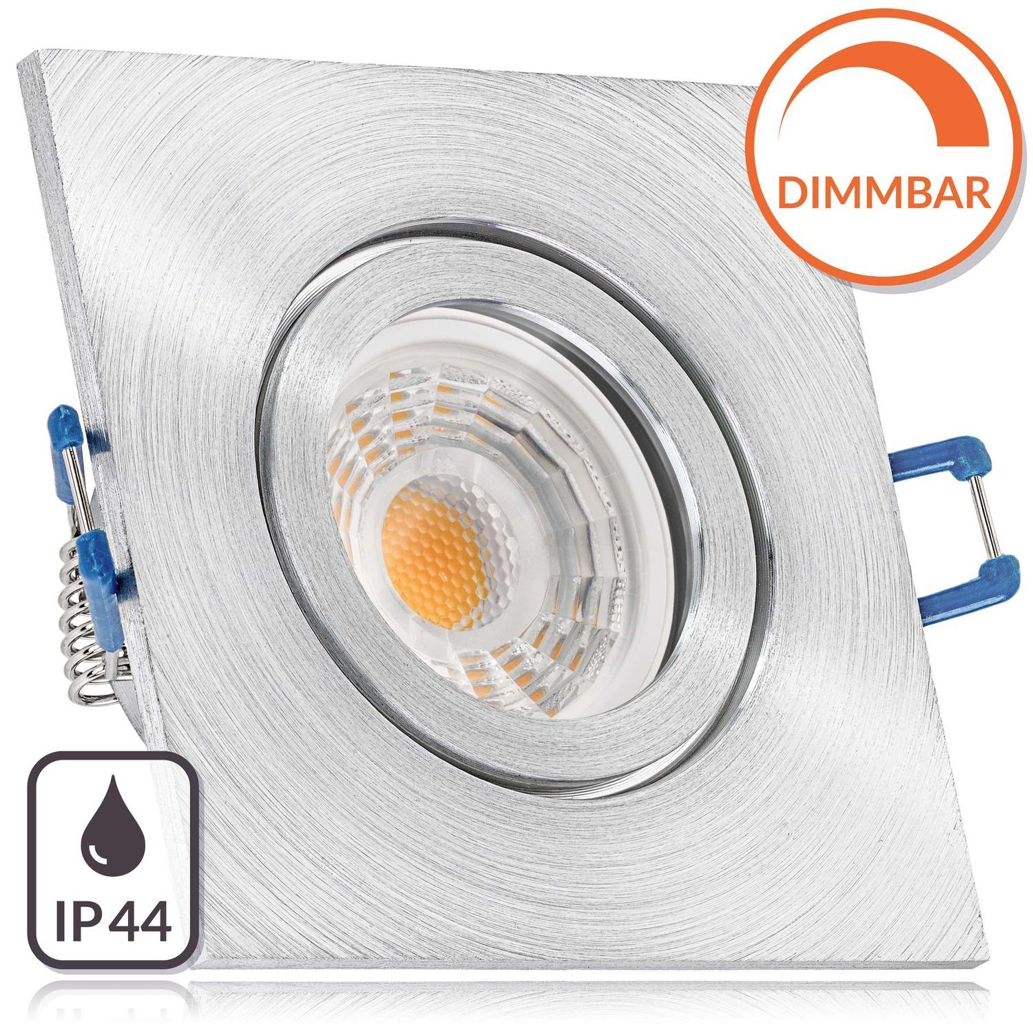 LEDANDO LED Einbaustrahler IP44 LED Einbaustrahler Set Aluminium natur mit LED GU10 Markenstrahle