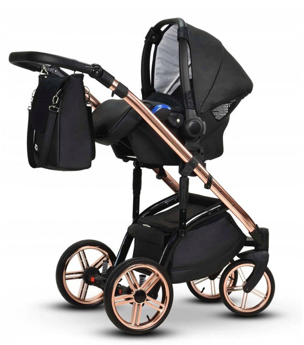 babies-on-wheels Kombi-Kinderwagen 3 - Lux in Vip Teile Schwarz-Kupfer-Dekor - 16 Farben in 12 1 Kinderwagen-Set