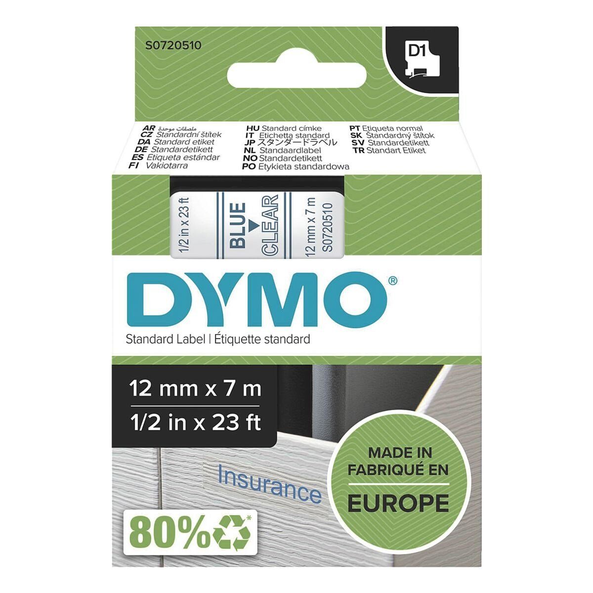 DYMO Beschriftungsband blau auf transparent | Netzwerkadapter