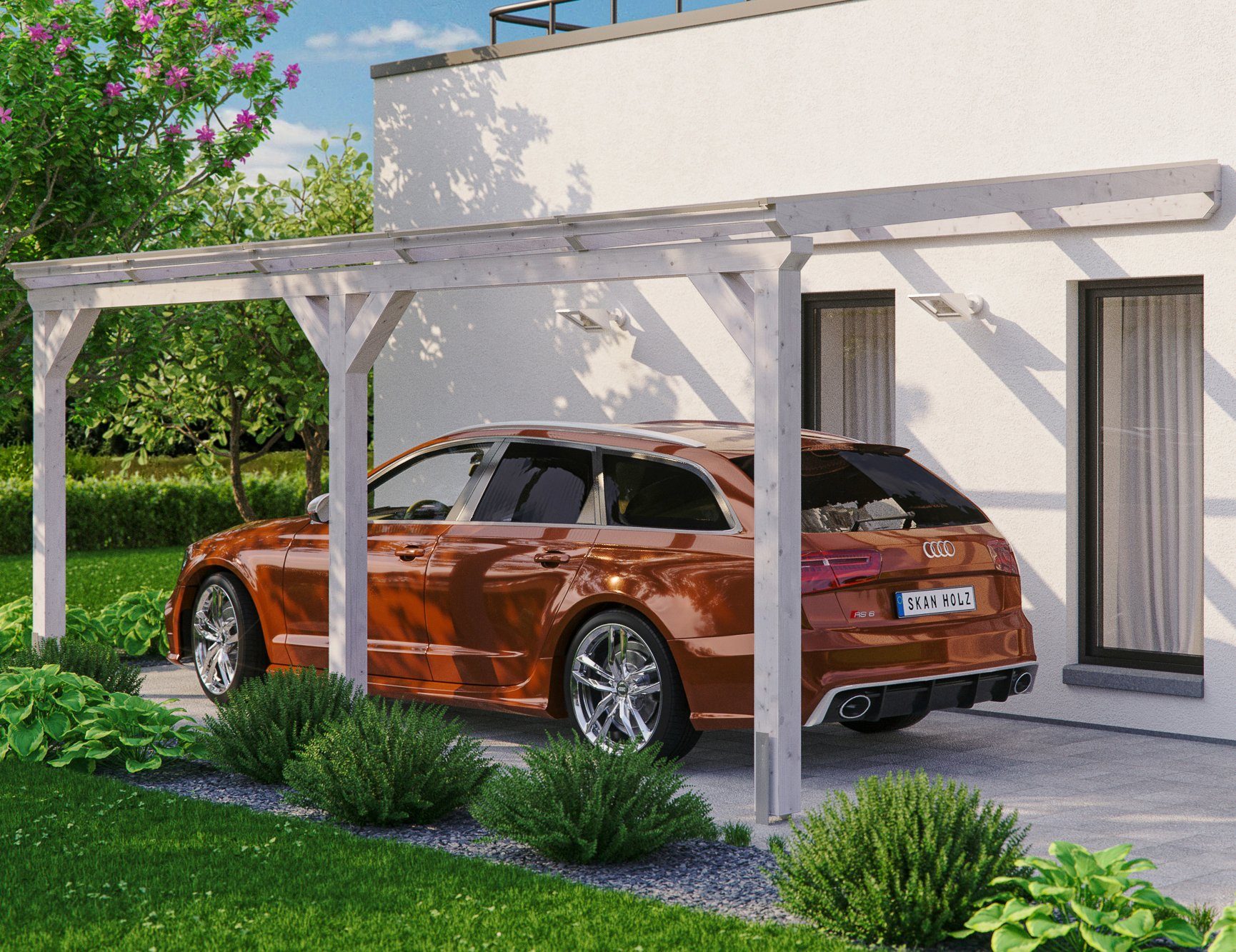 Skanholz Anlehncarport Vogtland, BxT: 300x541 cm, 213 cm Einfahrtshöhe weiß