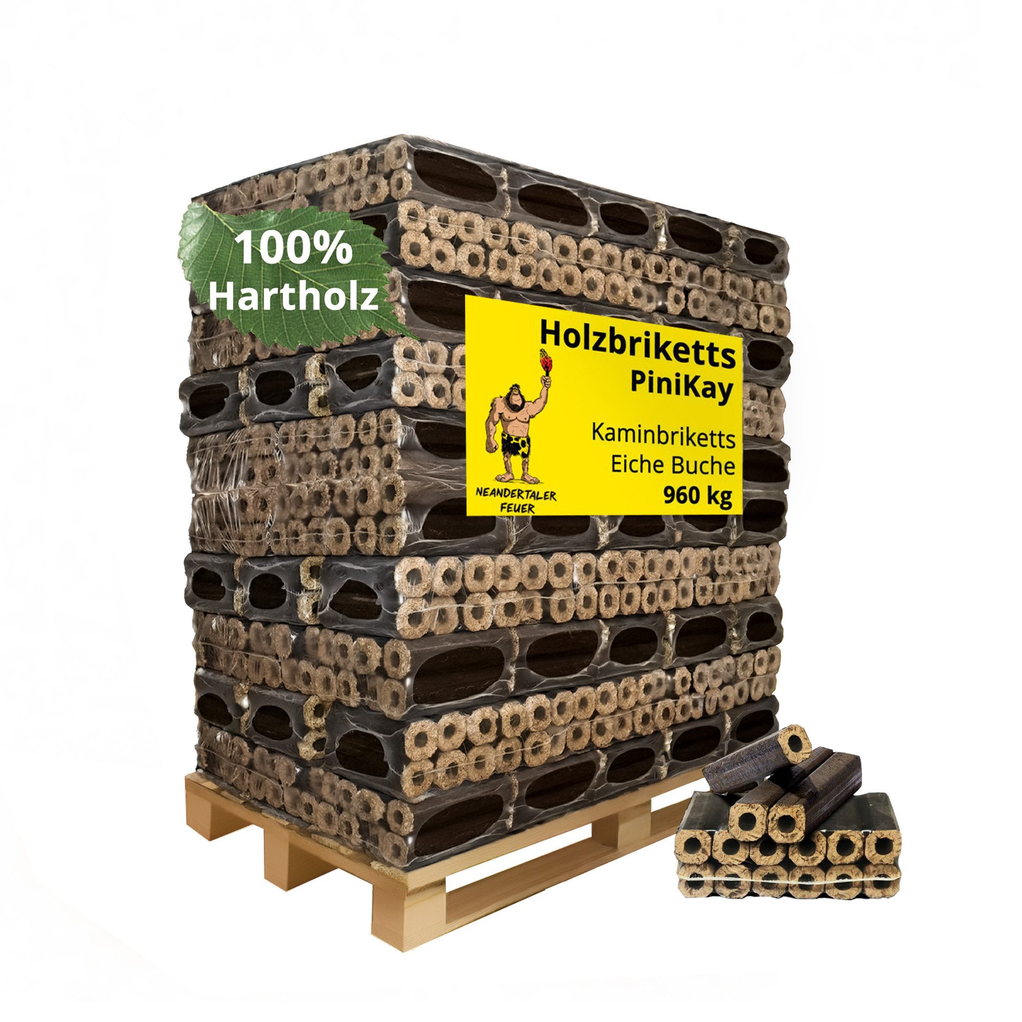 Neandertaler Feuer Holzbriketts Hartholzbriketts PiniKay 960 kg Kaminbriketts Holzbriketts Palette, 960 kg, 100% Naturholz Eiche, Buche