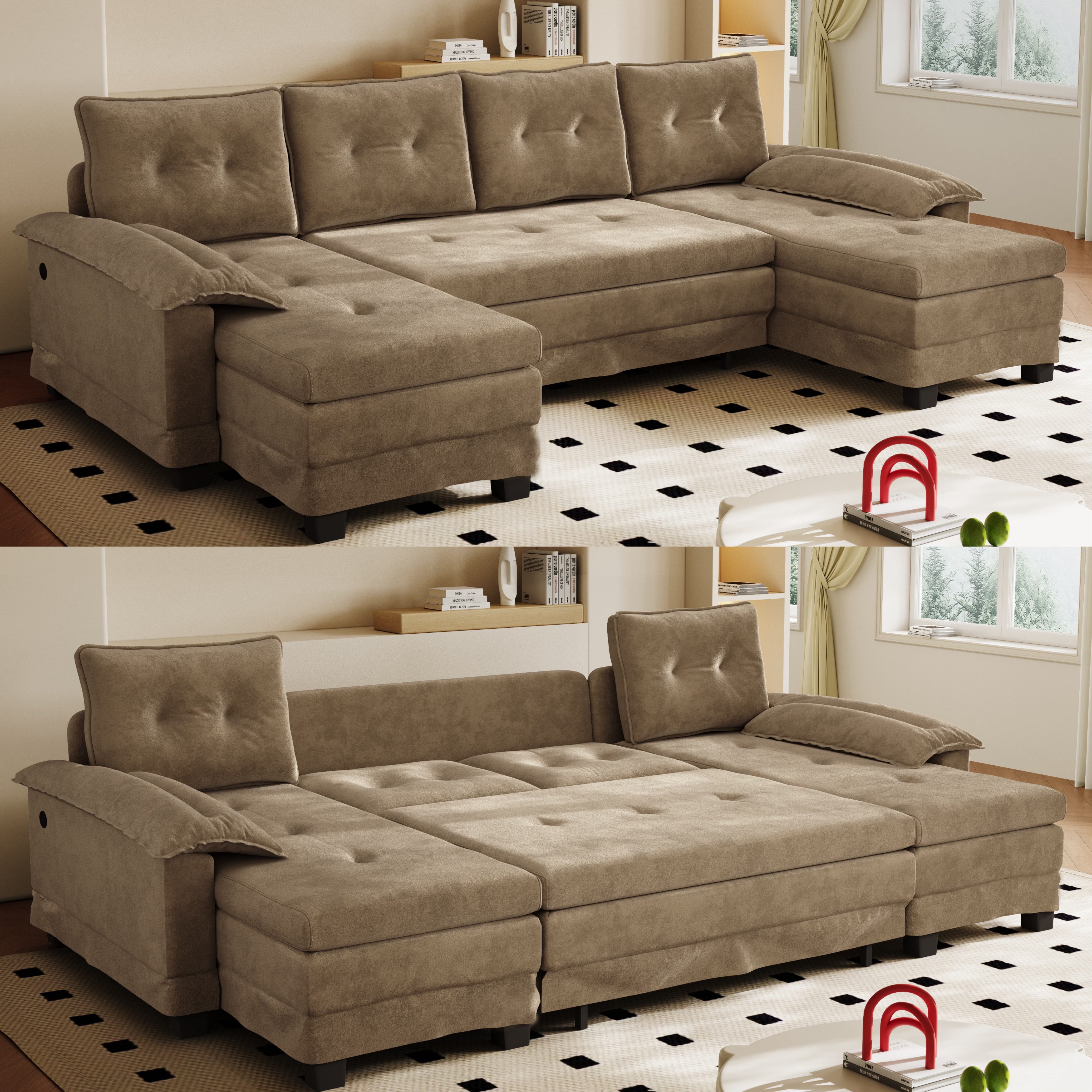 i@home Schlafsofa U-förmiges Sofa, mit Ausziehbett,USB-Ladefunktion, abnehmbaren Armlehnen, 4 Farben