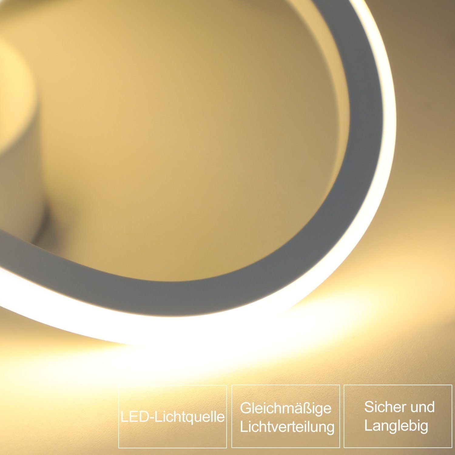 Nettlife LED Deckenleuchte Flurlampe Modern Küchenlampe Schwarz Weiß 3000K Wohnzimmer, Flimmfrei Blendfrei, LED fest integriert, Warmweiß, für Küche Flur Schlaf – Bild 5 von 5