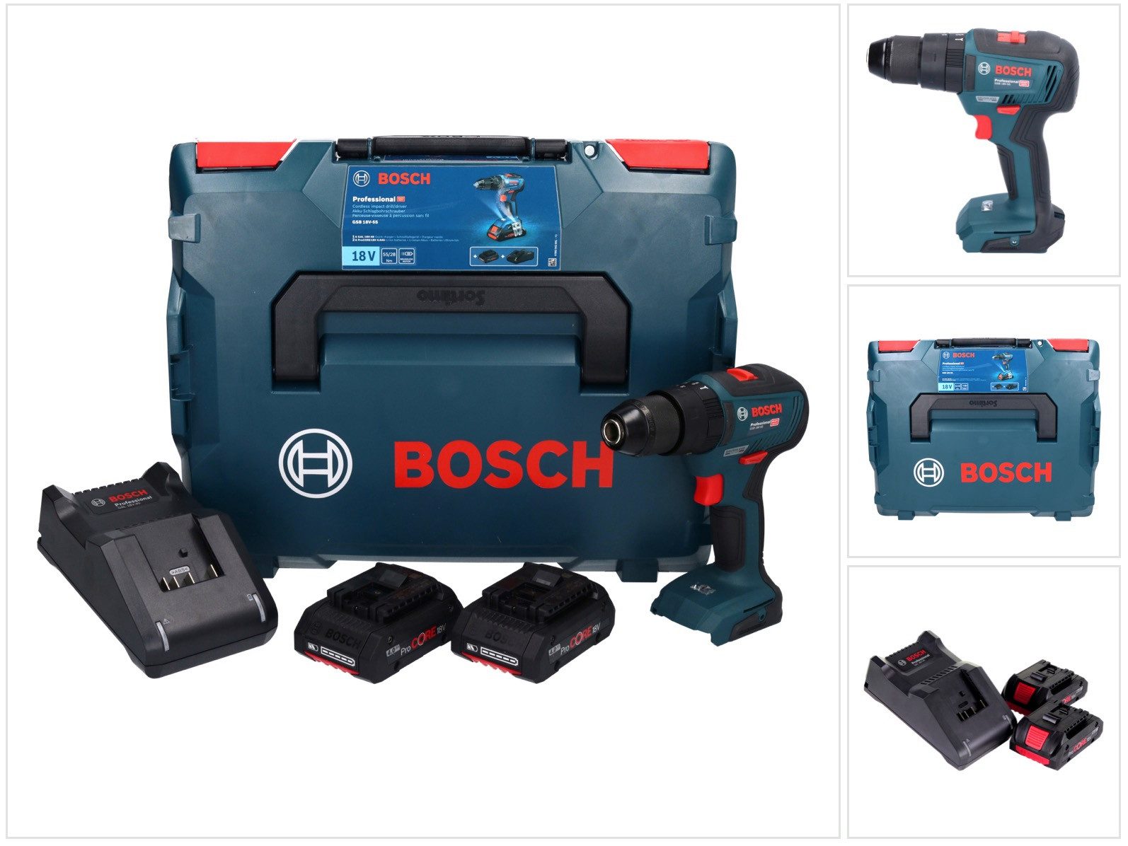 Bosch Professional Schlagbohrmaschine GSB 18V-55 Professional Akku Schlagbohrschrauber 18 V 55 Nm Brushless