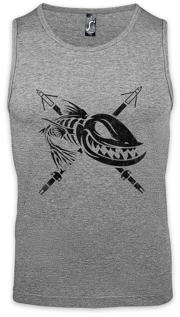 Urban Backwoods Tanktop Dead Grinning Fish Ärmelloses T-Shirt Grinsender Harpune Skelett Fischskelett Fisch Fischen Angeln