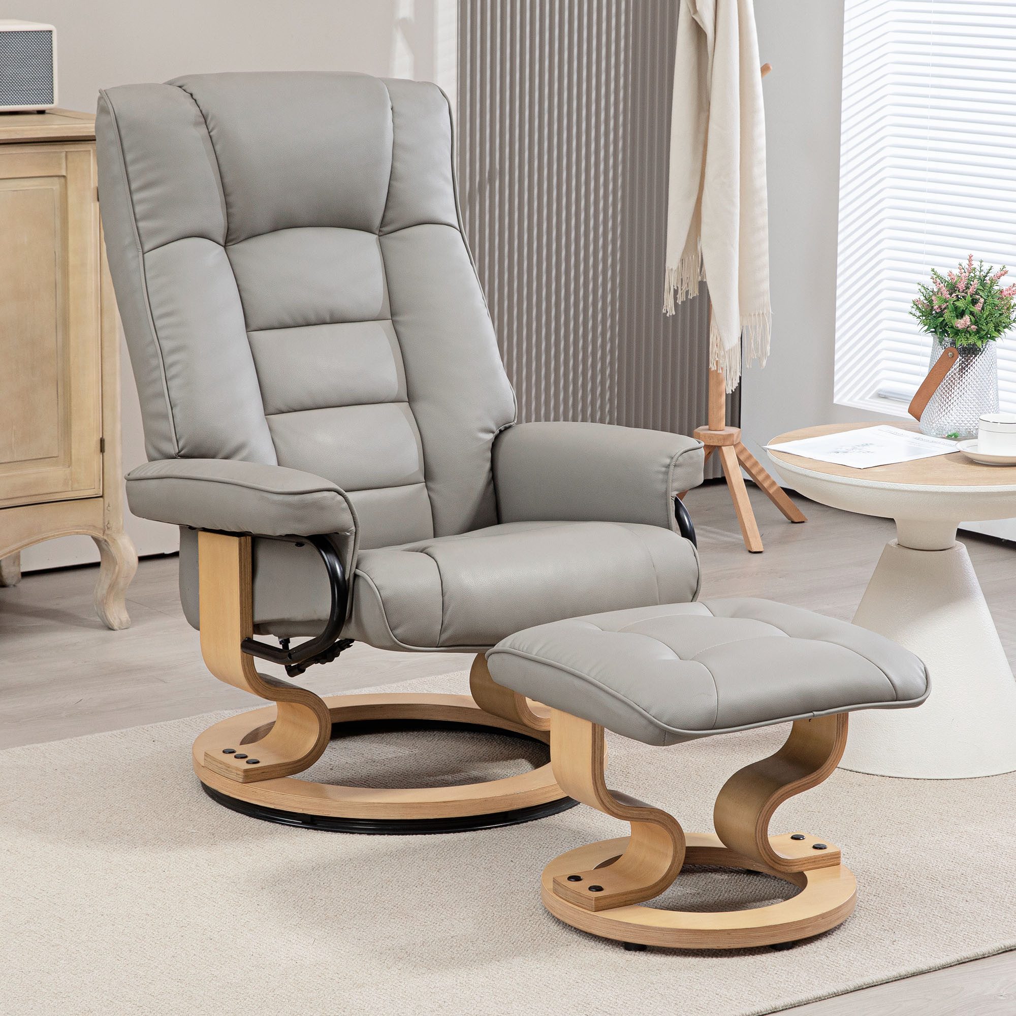 HOMCOM Relaxsessel Relaxsessel mit Hocker, 360°drehbarer Wohnzimmersessel (Set, 2-St., bestehend aus Sessel und Hocker), Rückenlehne verstellbar bis 130°, 360° drehbar, mit Hocker