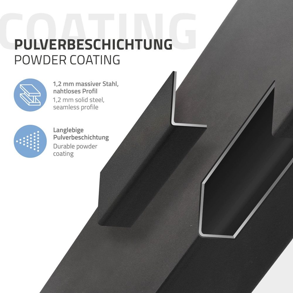 ML-DESIGN Tischbein Tischkufen I-Design Möbelfüße Tischgestell aus pulverbeschichtet Stahl, 4er Set Bankkufen 42cm Dunkelgrau glänzend Möbelbeine 96° Neigung