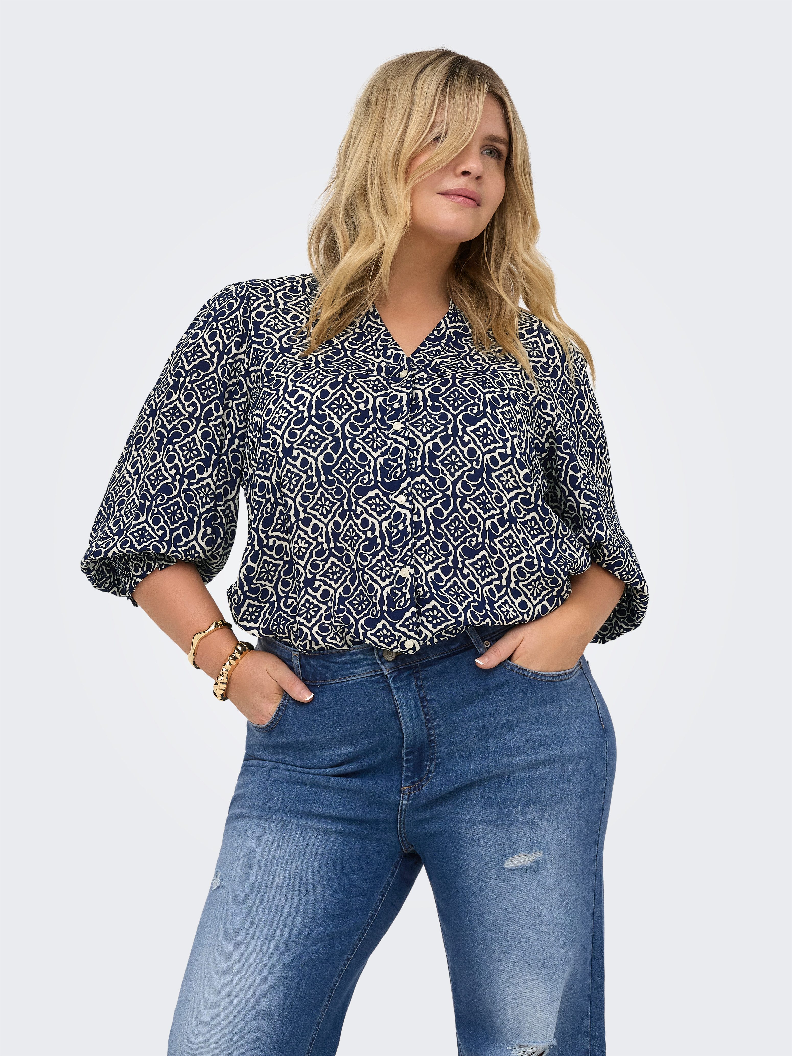 ONLY CARMAKOMA Druckbluse CARRAYA 3/4 SHIRT WVN NOOS Viskose, regular fit