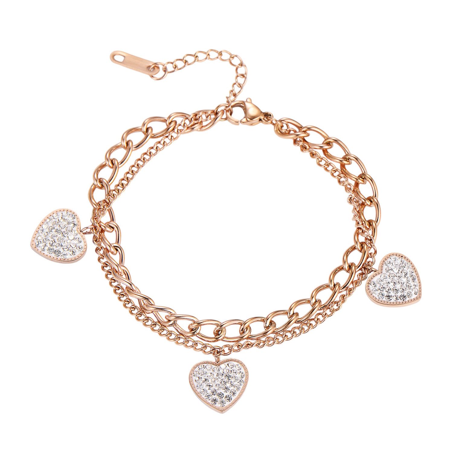 Edelstahlarmband Damen Armband Herzen Edelstahl Bettelarmband Silber od. Roségold