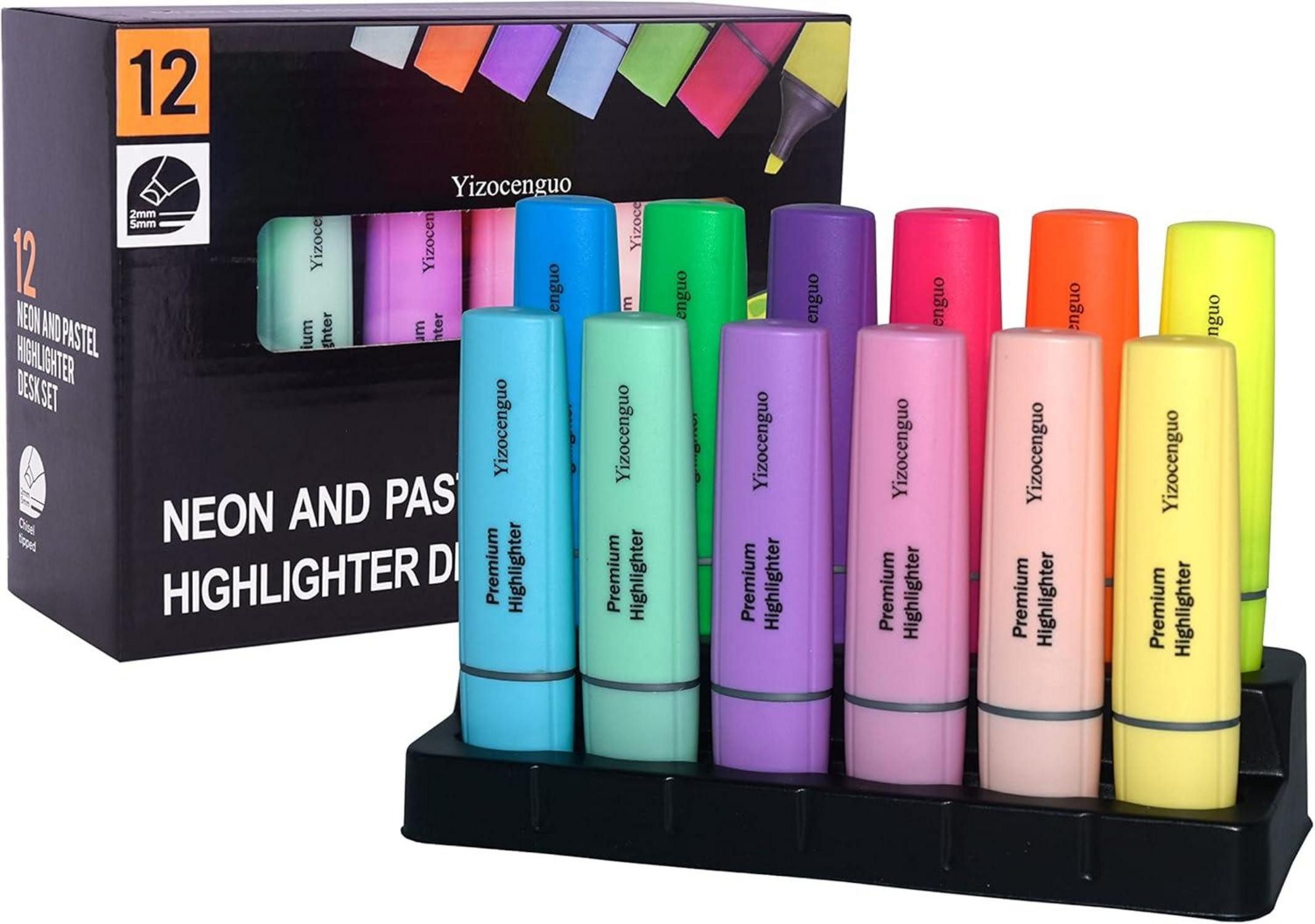 Marker Textmarker Pastell 12er Set mit Keilspitze und Basis, für