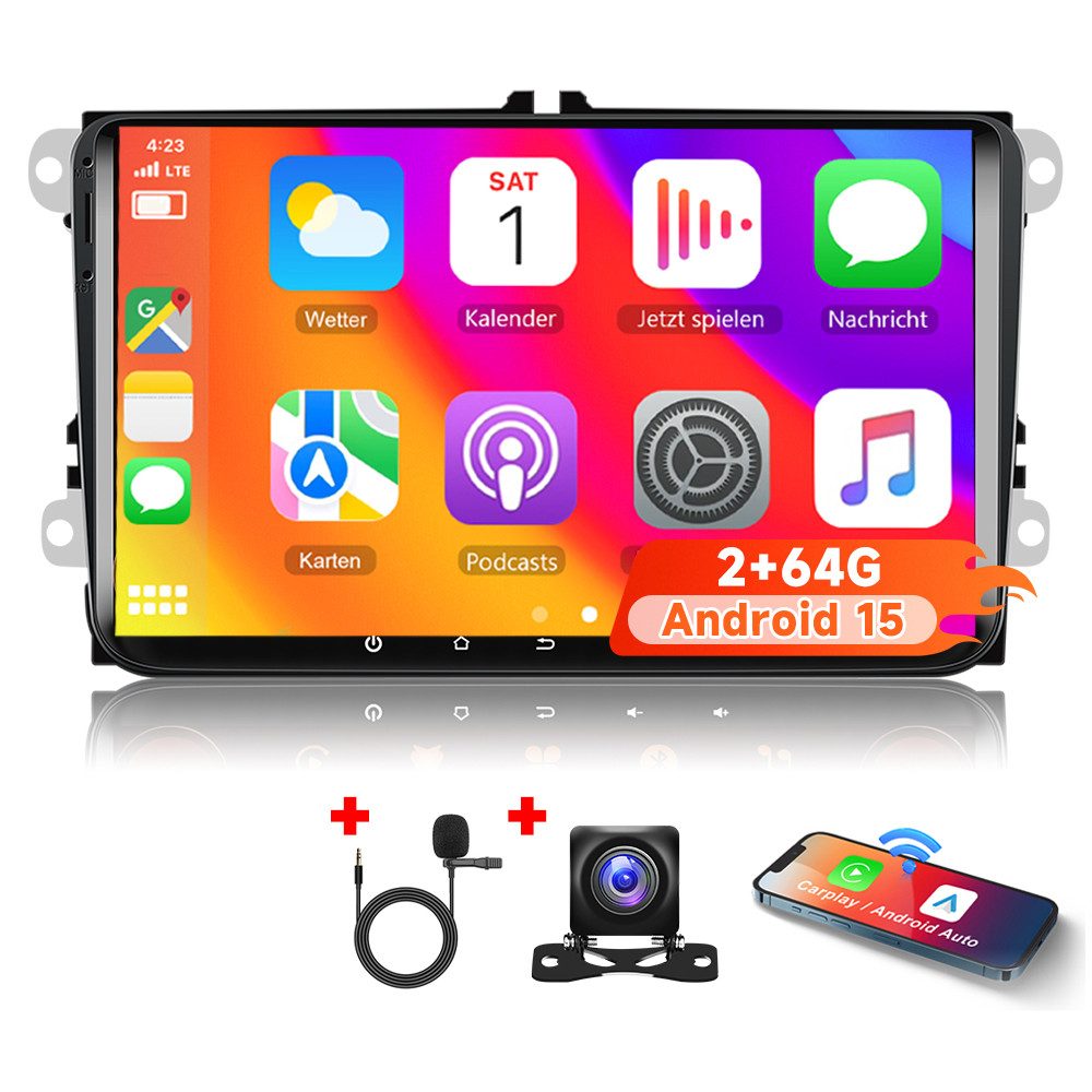 Hikity 9" Android 15 2 Din Autoradio für VW Golf 5 6 Passat Skoda Seat Autoradio (Digitalradio (DAB), 4GB+64GB, GPS & Bluetooth,HD-Touchscreen)