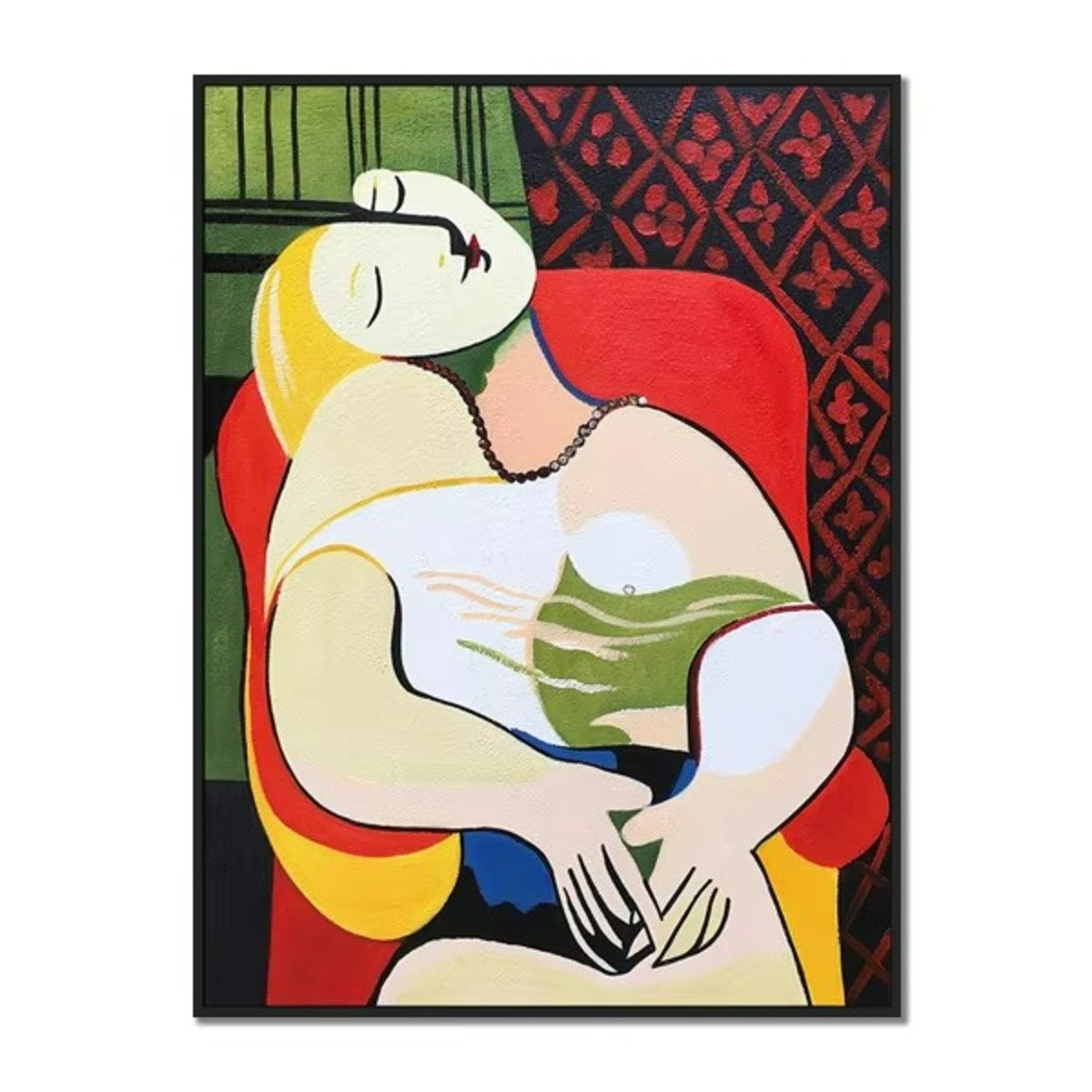 TPFLiving Kunstdruck (OHNE RAHMEN) Poster - Leinwand - Wandbild, Picassos berühmte Traumserie – Wandbild auf Leinwand (Leinwandbild XXL), Farben: Rot, Gelb, Grün, Blau, Schwarz, Braun -Größe: 20x30cm
