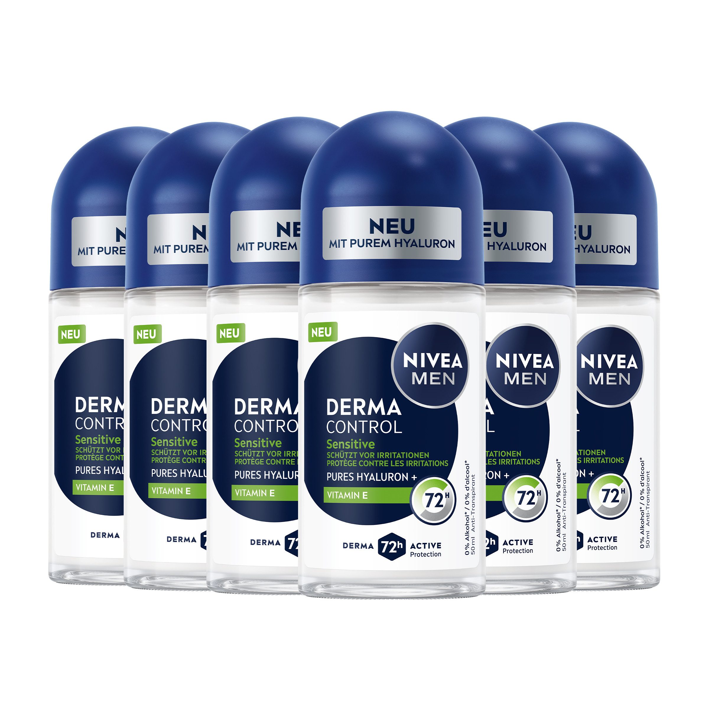 Nivea Men Deo-Roller Deodorant Men Derma Control Sensitiv Roll-On 6 x 50ml, 6-tlg.